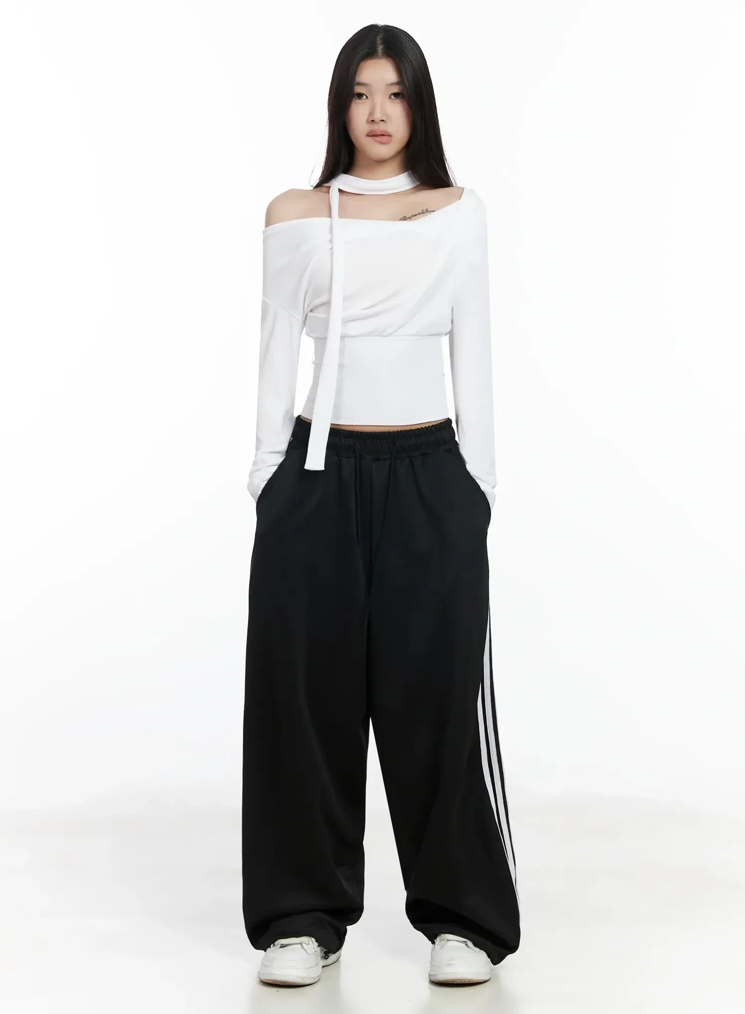 Ribbed Off-Shoulder Top and Scarf Set IM506 - Image 8
