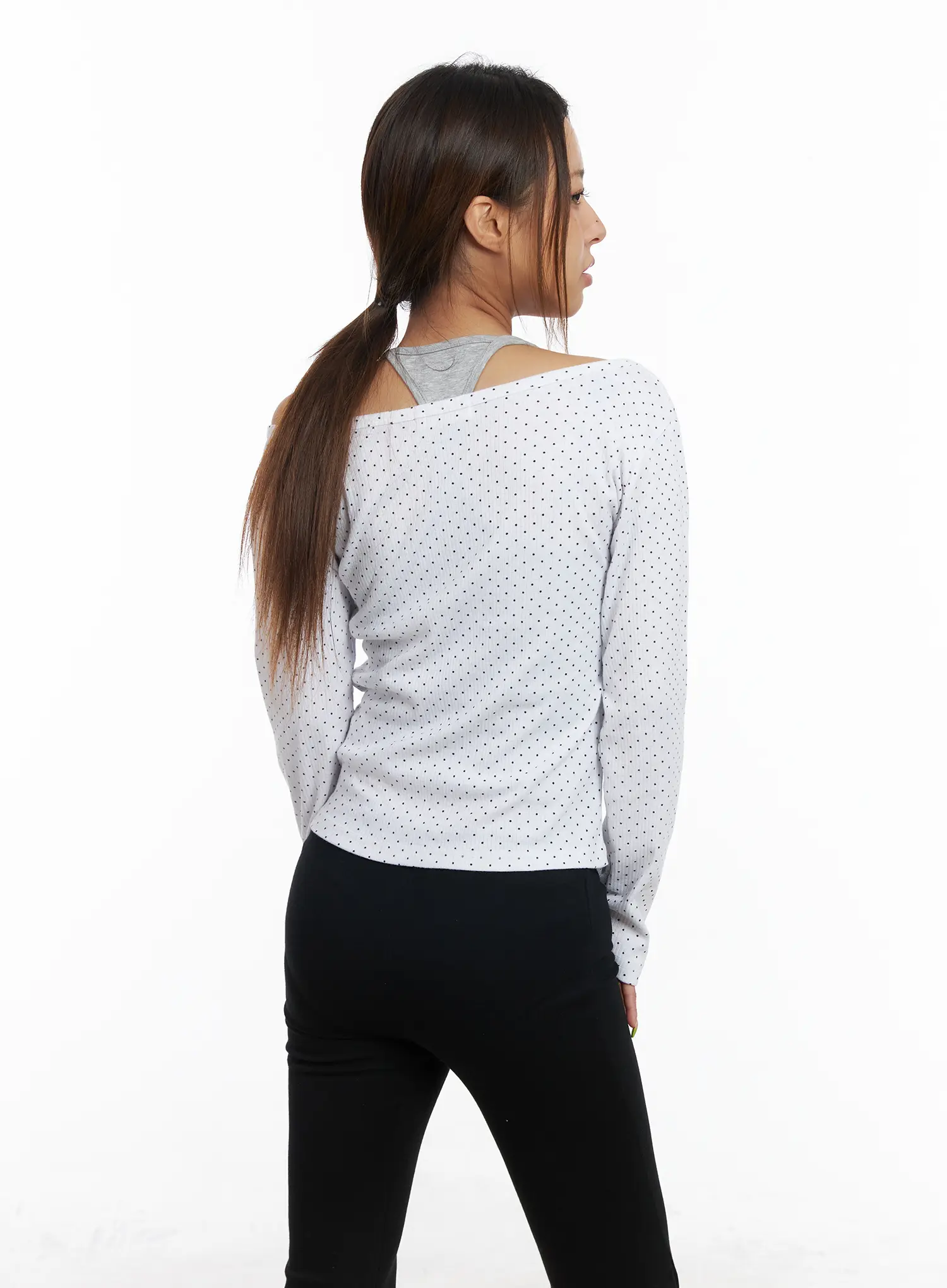Ribbed Polka Dot V-Neck Cardigan CM525 - Image 9
