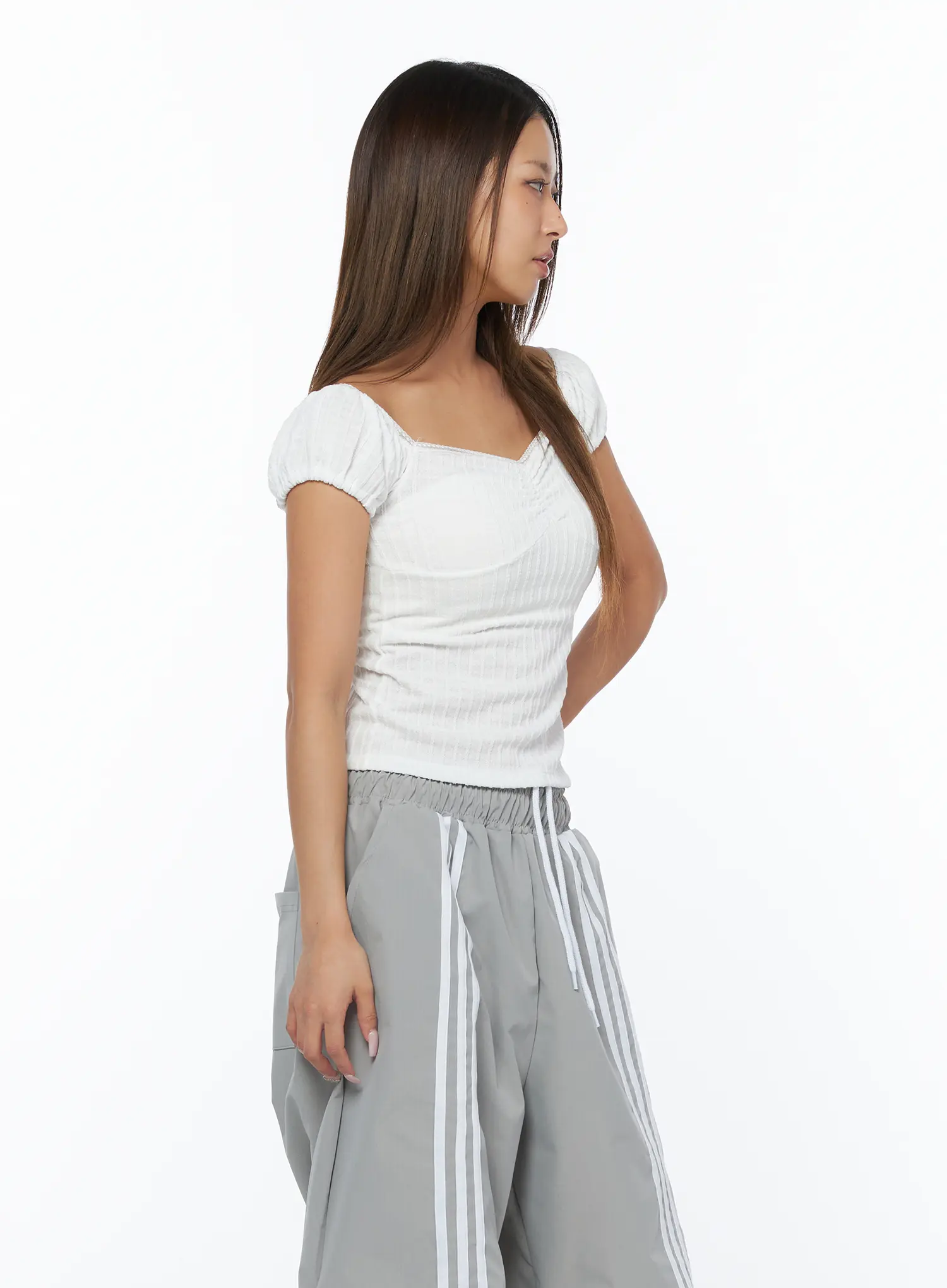 Ribbed Puff Sleeve Top CA516 - Image 6