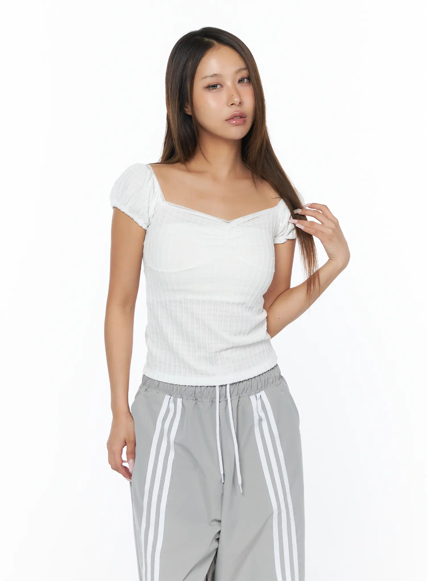 Ribbed Puff Sleeve Top CA516 - Image 9