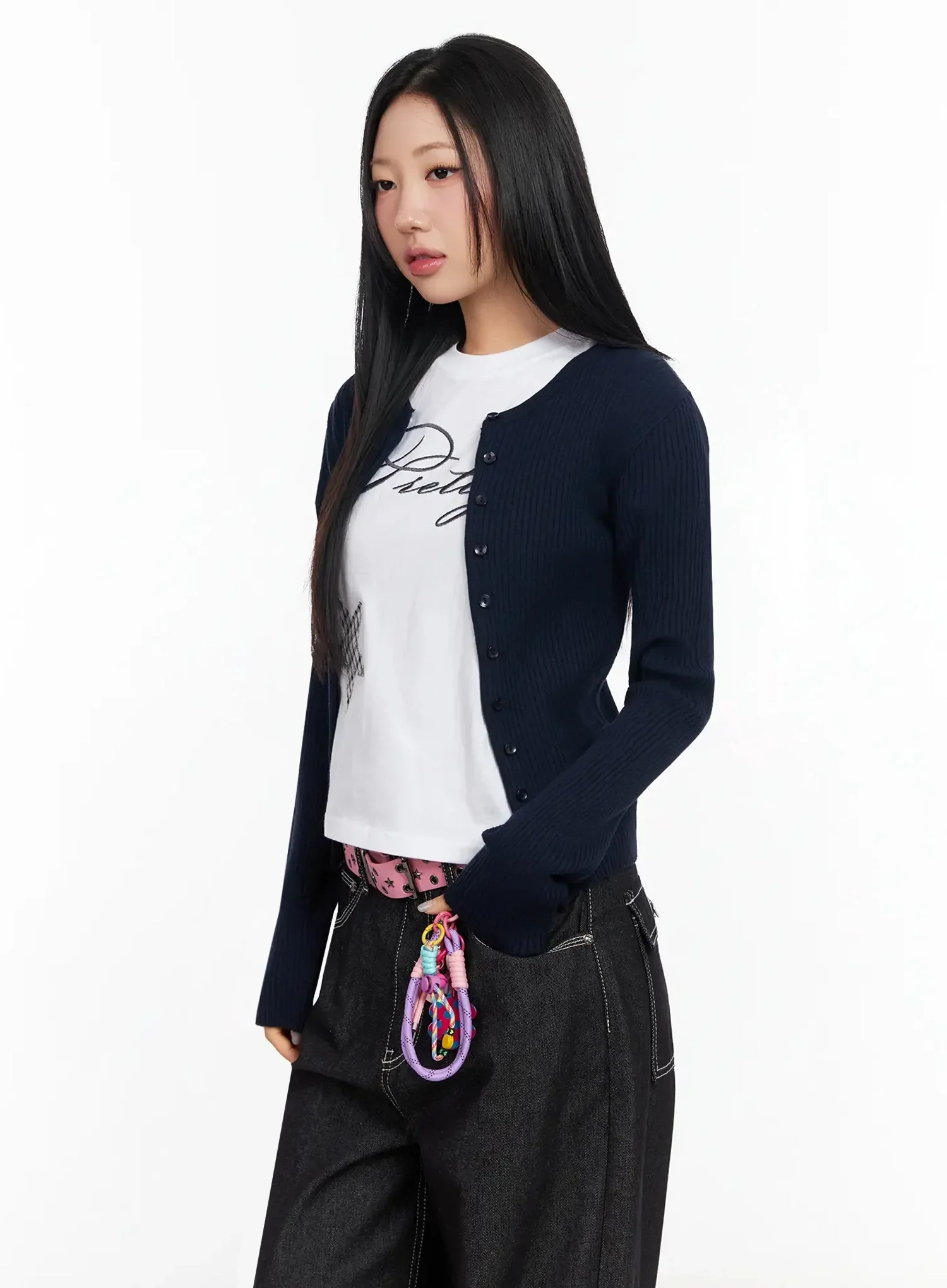 Ribbed Round Neck Cardigan CA513 - Image 15