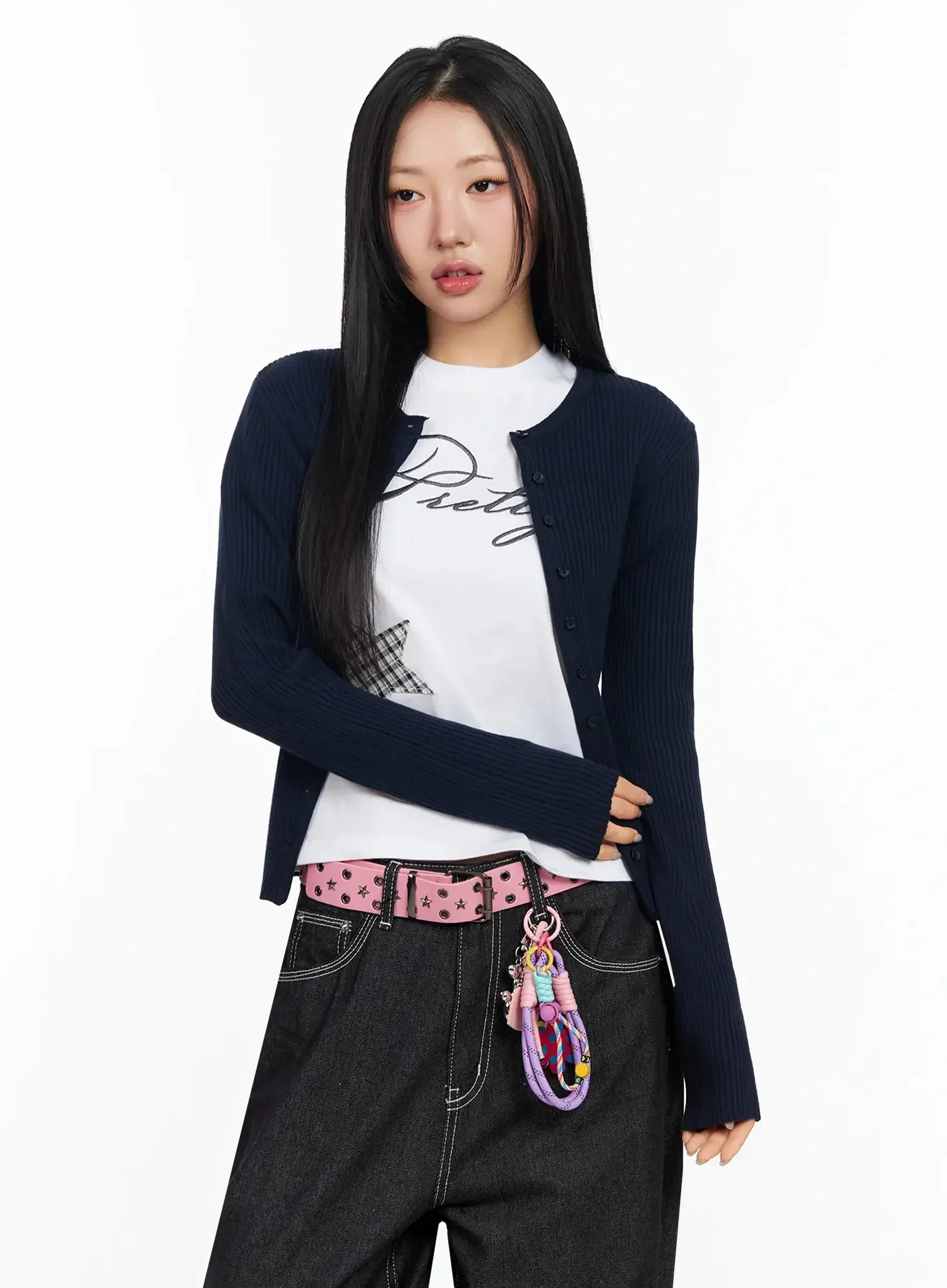 Ribbed Round Neck Cardigan CA513 - Image 2