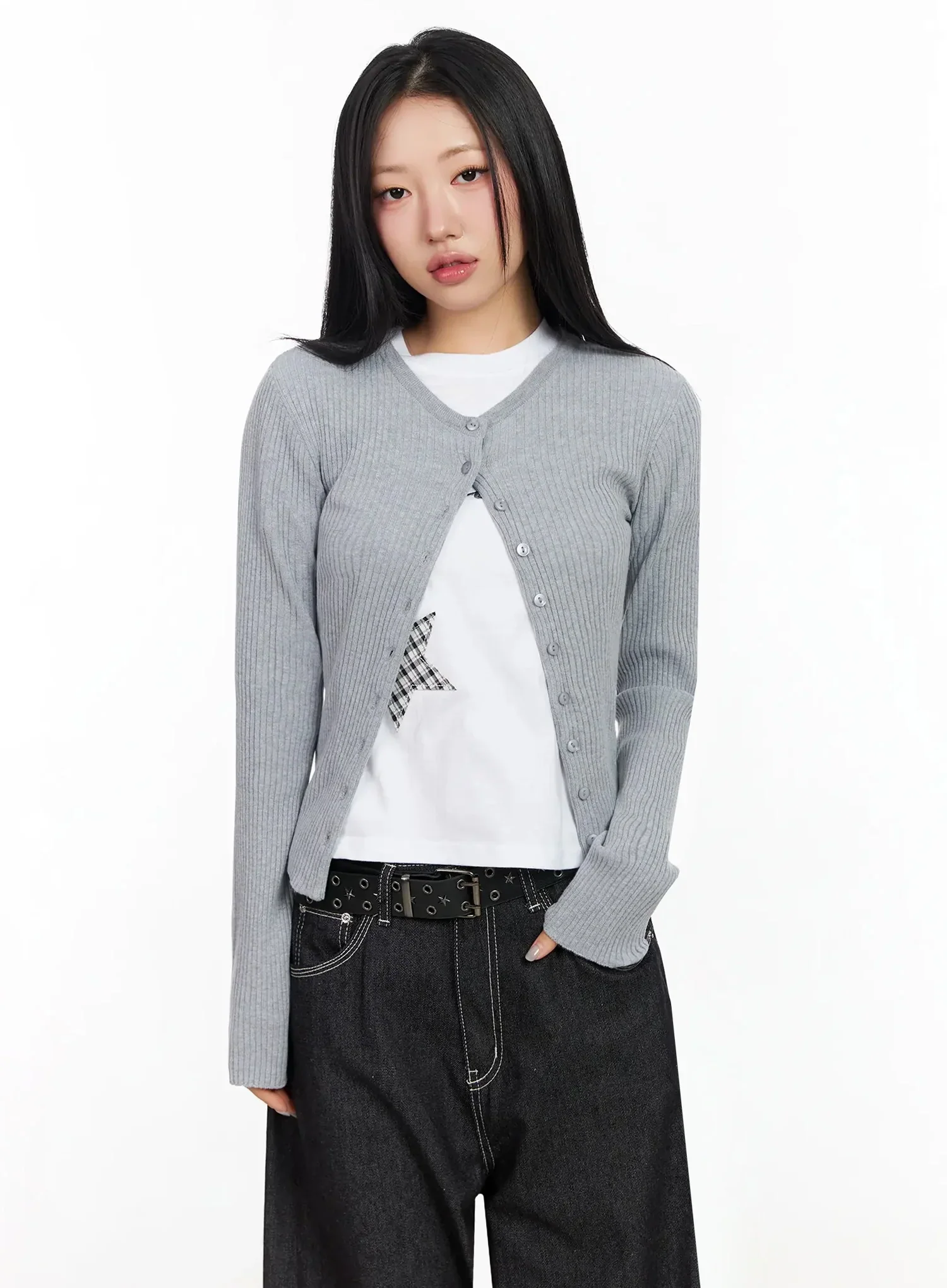 Ribbed Round Neck Cardigan CA513 - Image 3