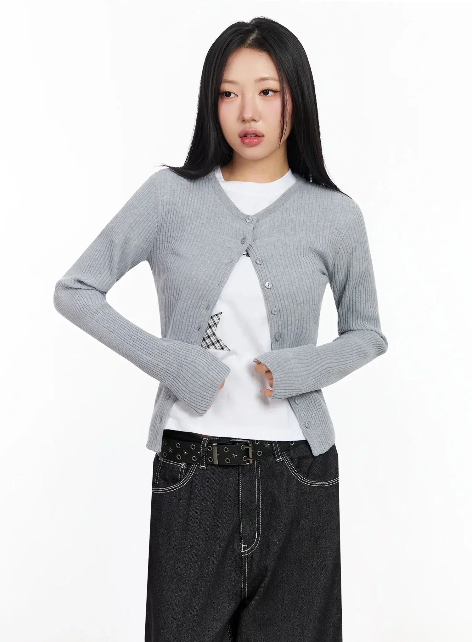 Ribbed Round Neck Cardigan CA513 - Image 7