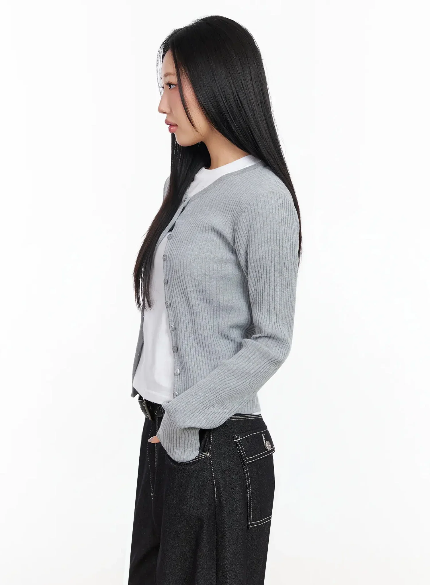 Ribbed Round Neck Cardigan CA513 - Image 8