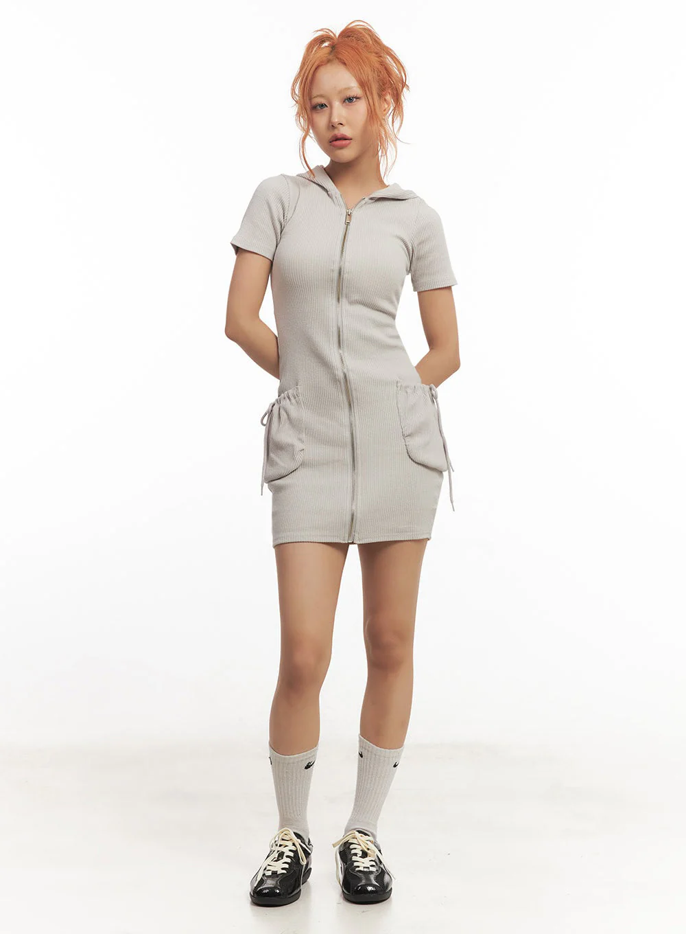 Ribbed Zip-Up Hooded Mini Dress IA517 - Image 10