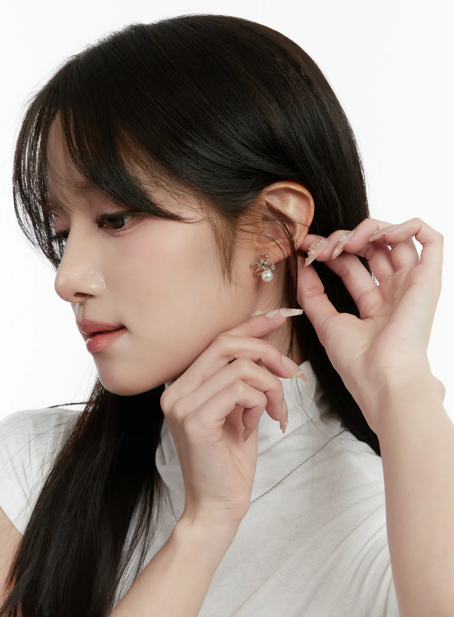 Ribbon Faux Pearl Earrings CD514 - Image 2
