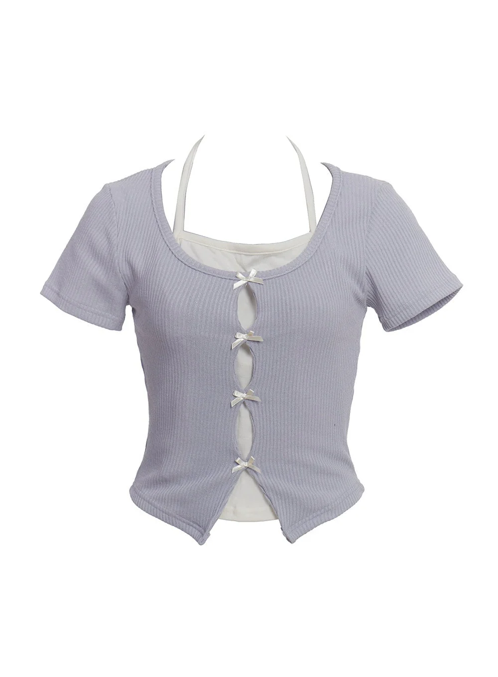 Ribbon Layered Short-Sleeve Cardigan CU520 - Image 2