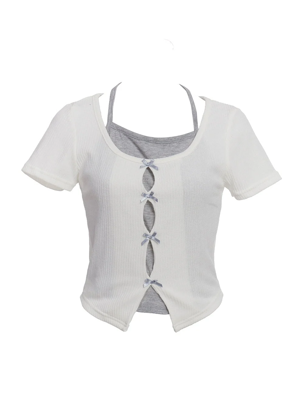 Ribbon Layered Short-Sleeve Cardigan CU520 - Image 3
