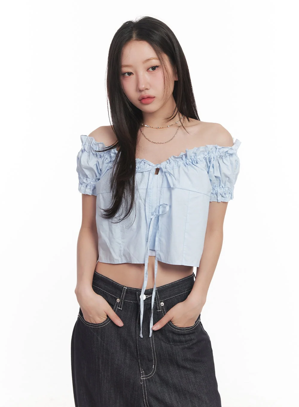 Ribbon Off-Shoulder Blouse Crop Top CA529 - Image 2
