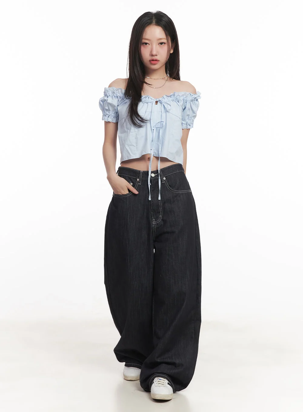 Ribbon Off-Shoulder Blouse Crop Top CA529 - Image 3