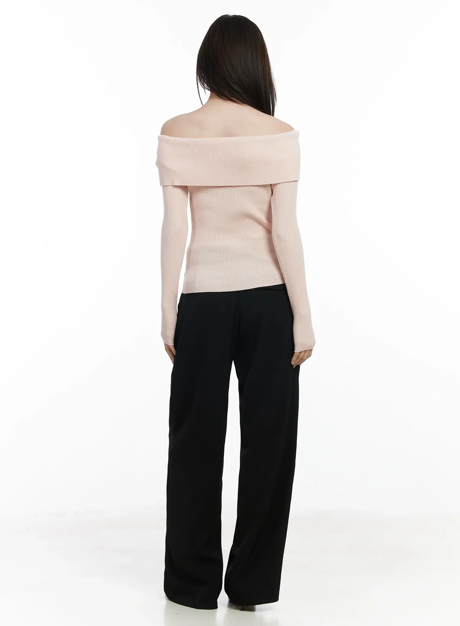 Ribbon Off-Shoulder Knit Long Sleeve Top IF520 - Image 5