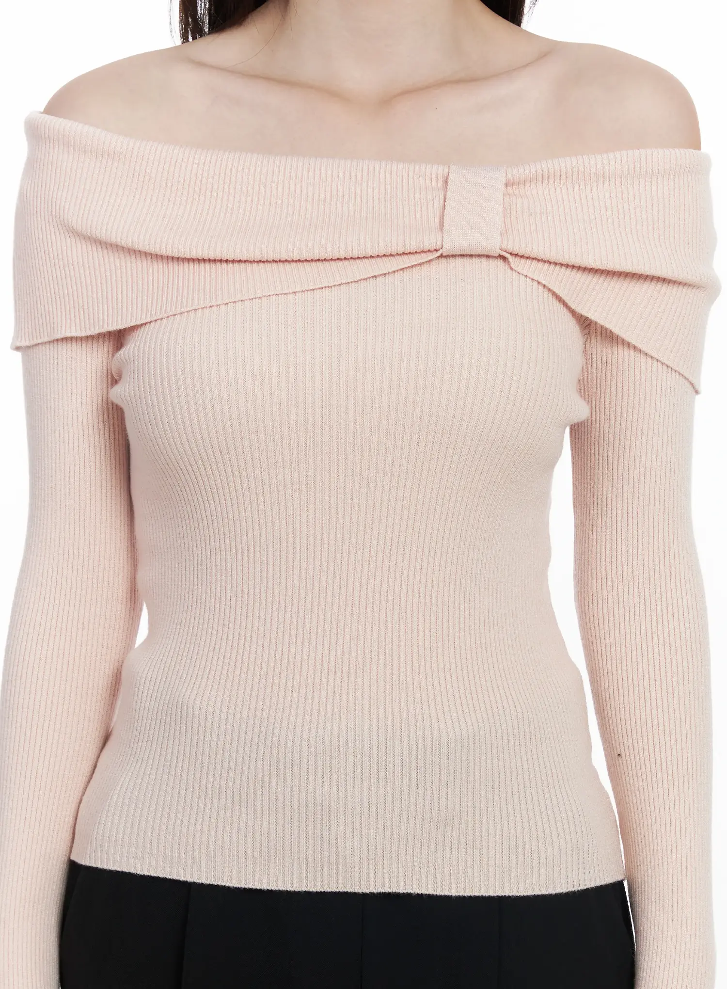 Ribbon Off-Shoulder Knit Long Sleeve Top IF520 - Image 6