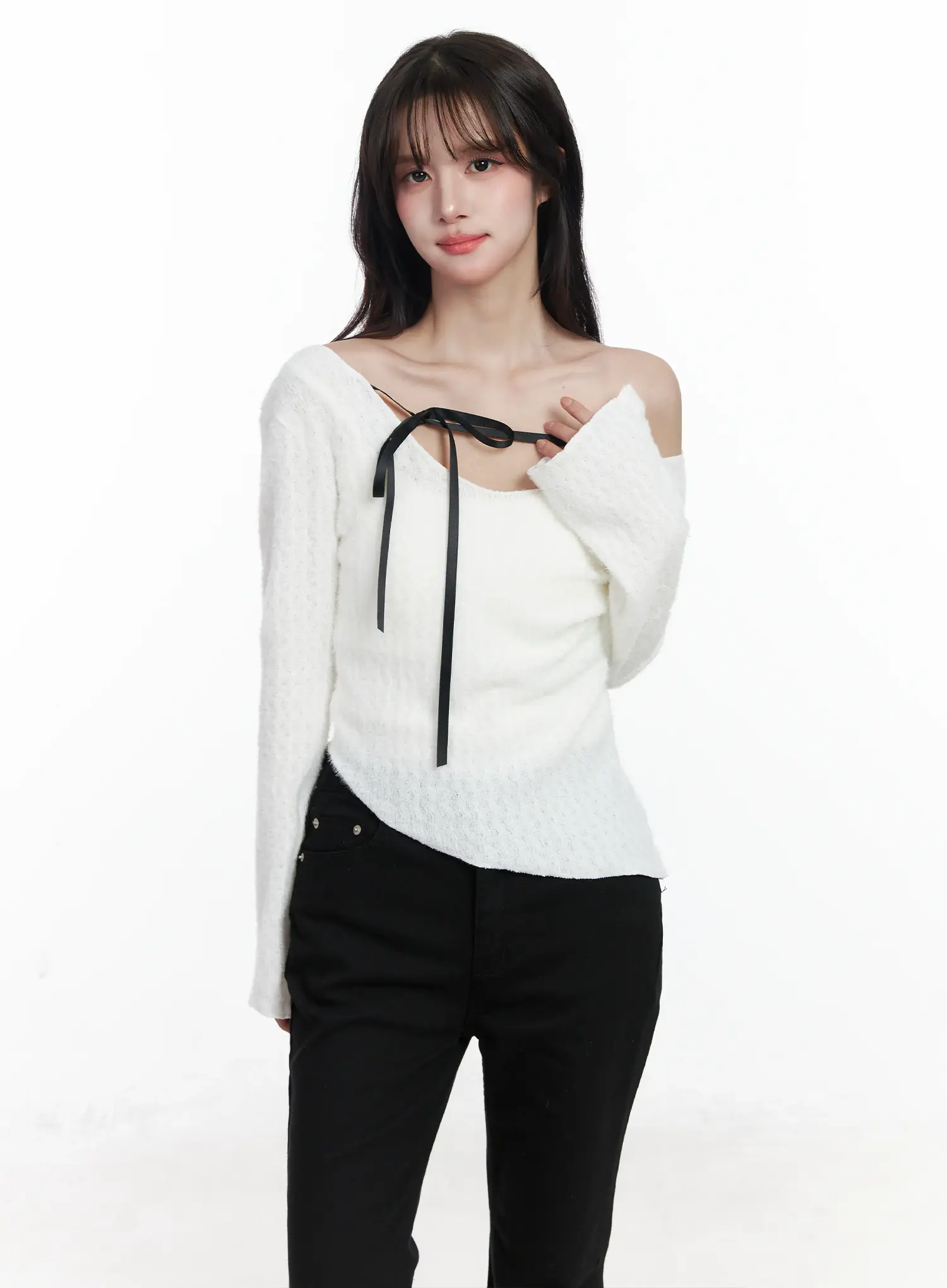 Ribbon Off-Shoulder Sweater IJ529 - Image 3