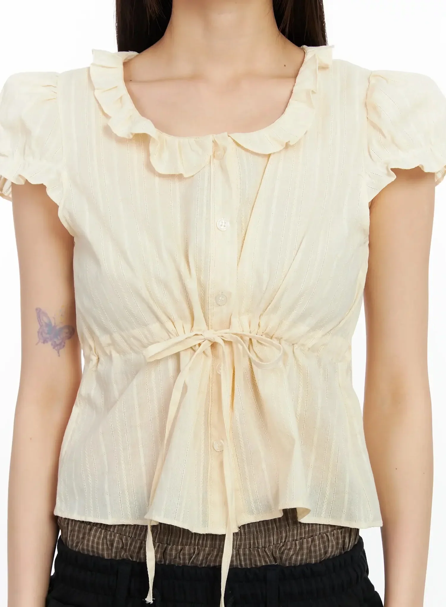Ribbon Short Sleeve Blouse IM530 - Image 4