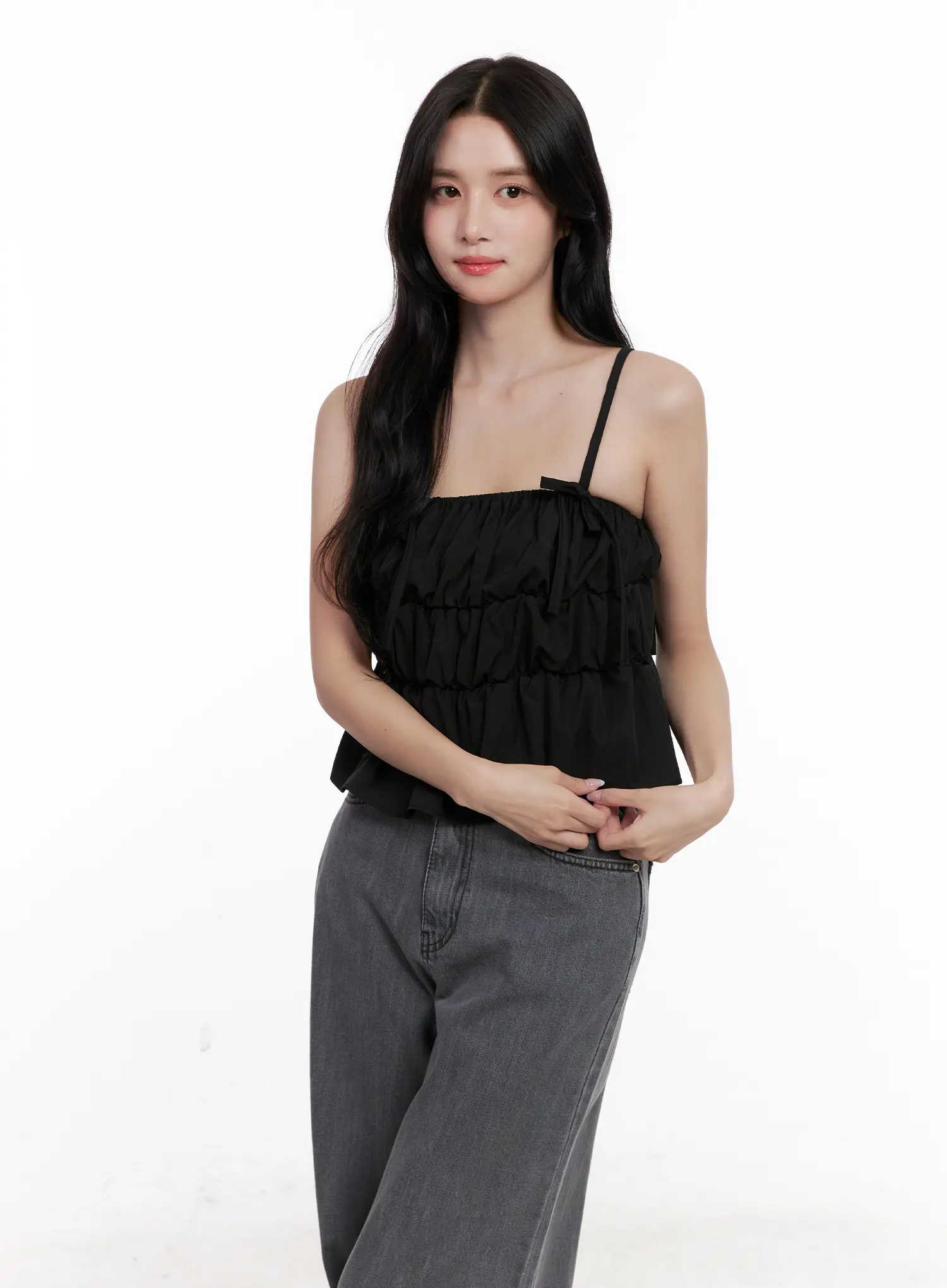 Ribbon Strap Ruffle Scrunch Tank CL516 - Image 12