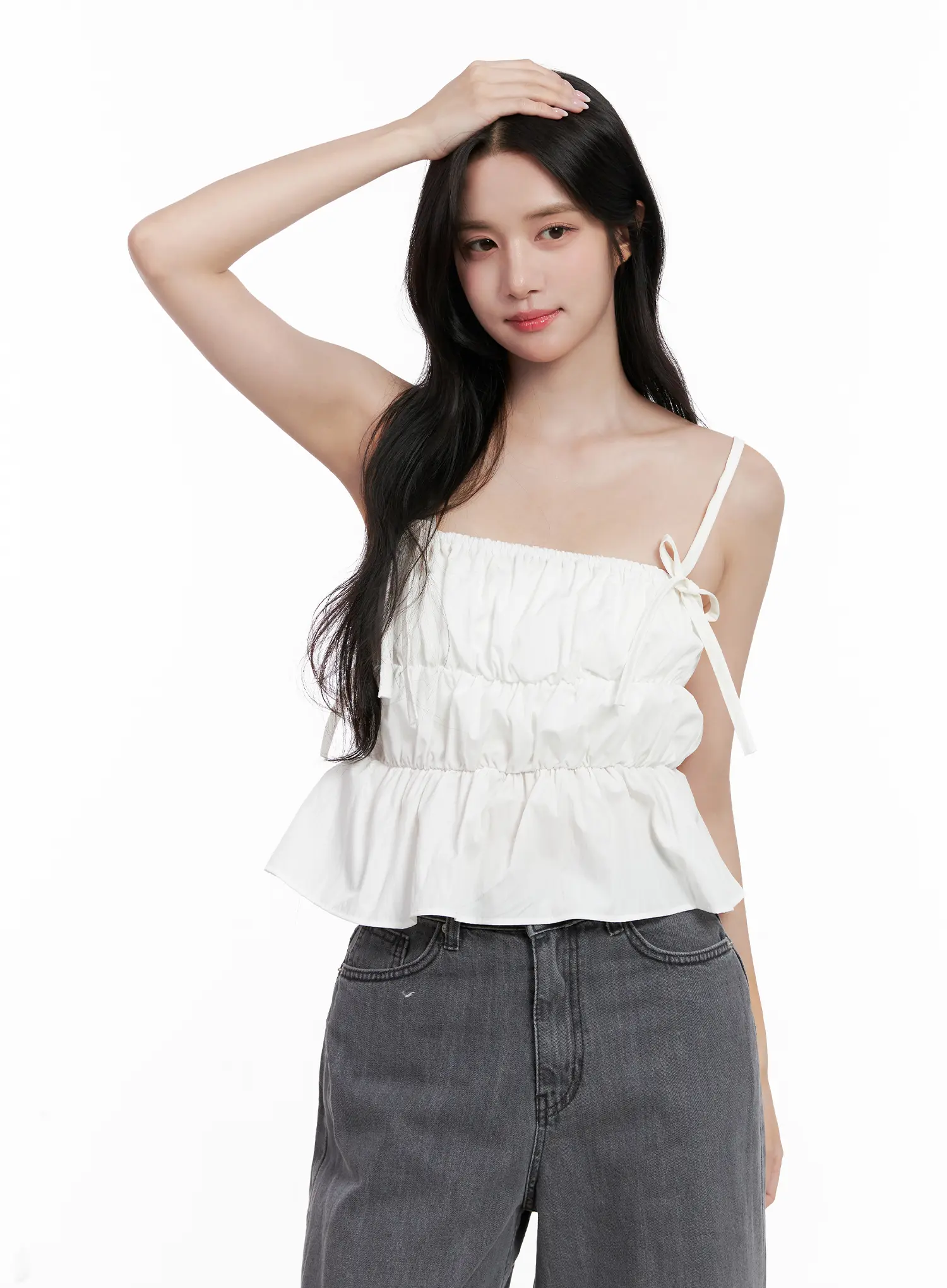 Ribbon Strap Ruffle Scrunch Tank CL516 - Image 13