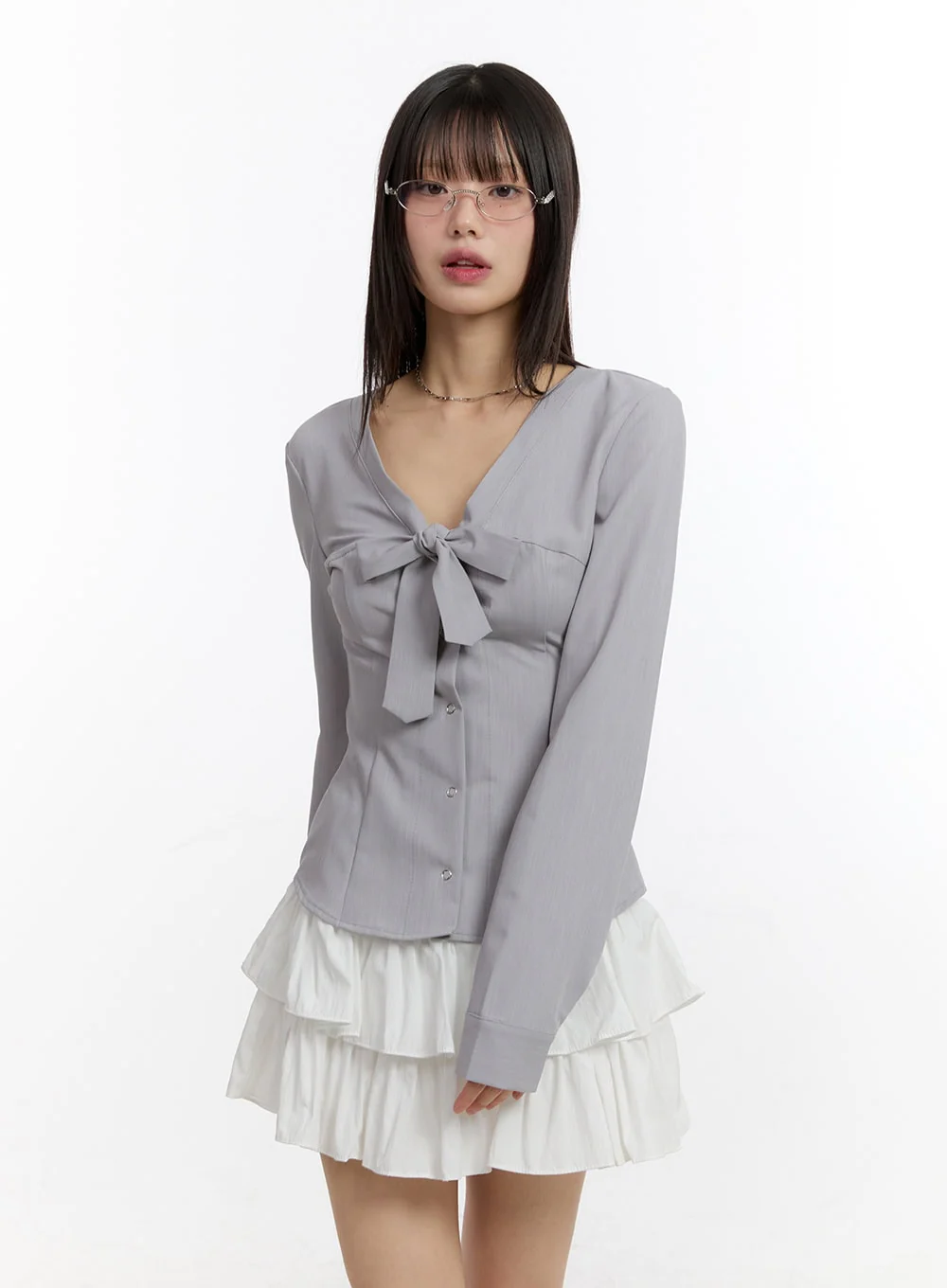 Ribbon Tie V-Neck Blouse Top CA509 - Image 10