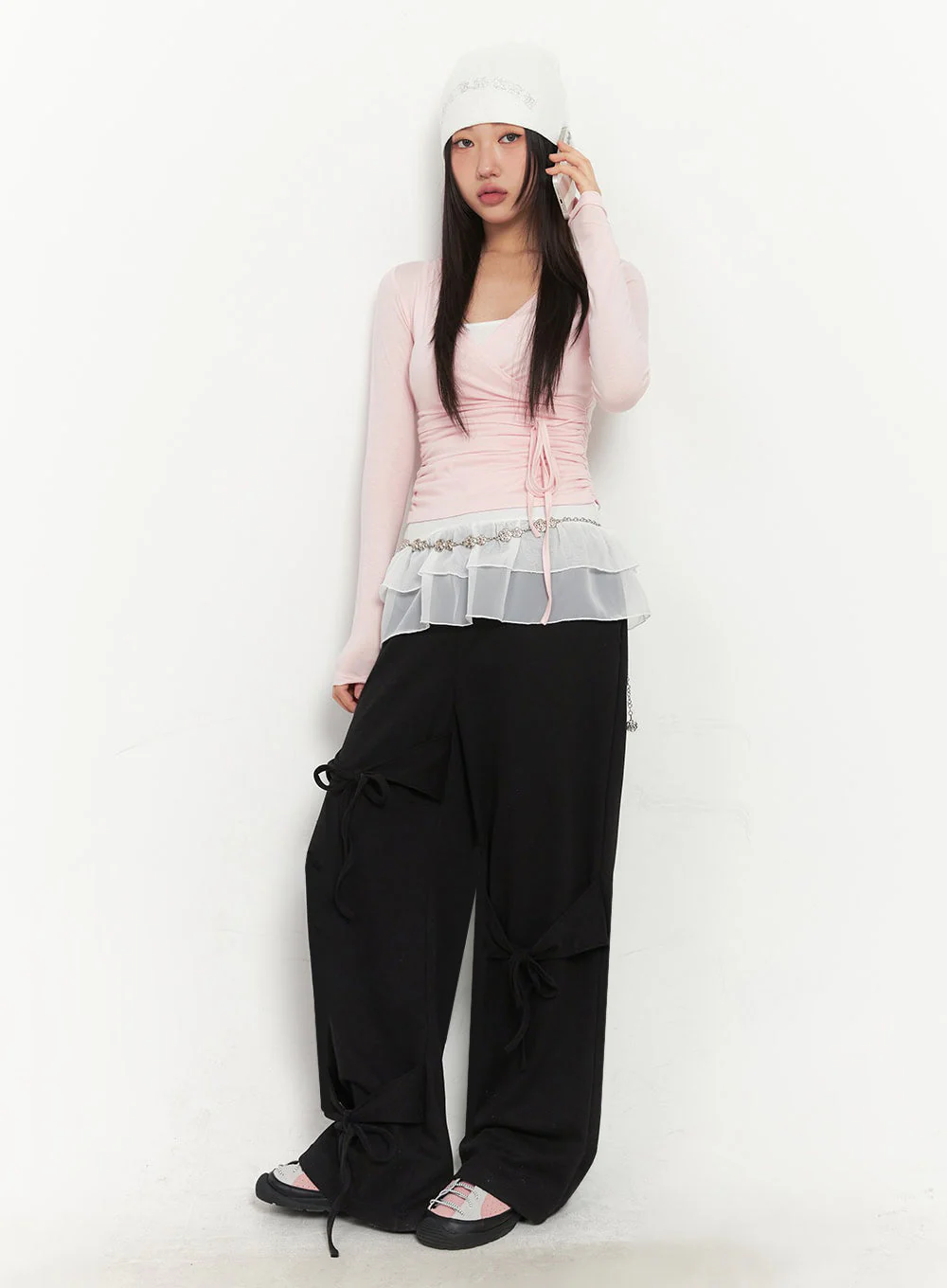 Ribbon Wide-Leg Sweatpants IA524