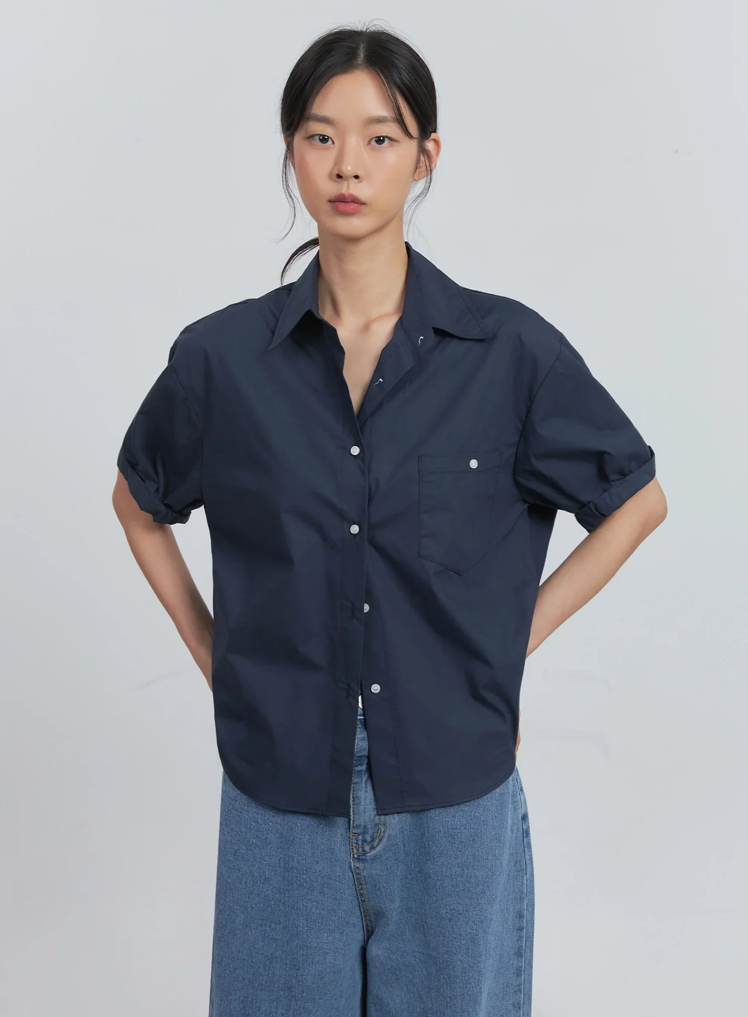 Roll-Up Short-Sleeve Collared Shirt IU512 - Image 13