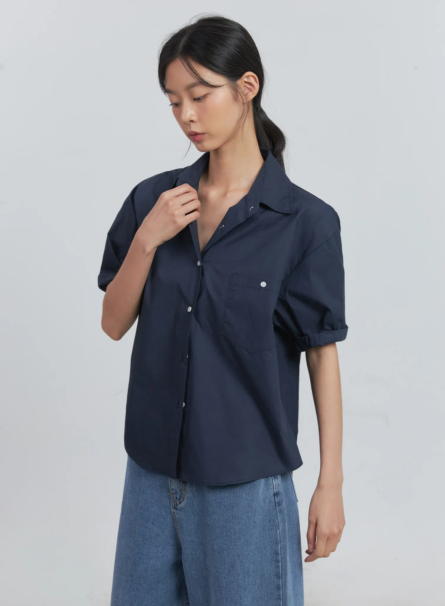 Roll-Up Short-Sleeve Collared Shirt IU512 - Image 14