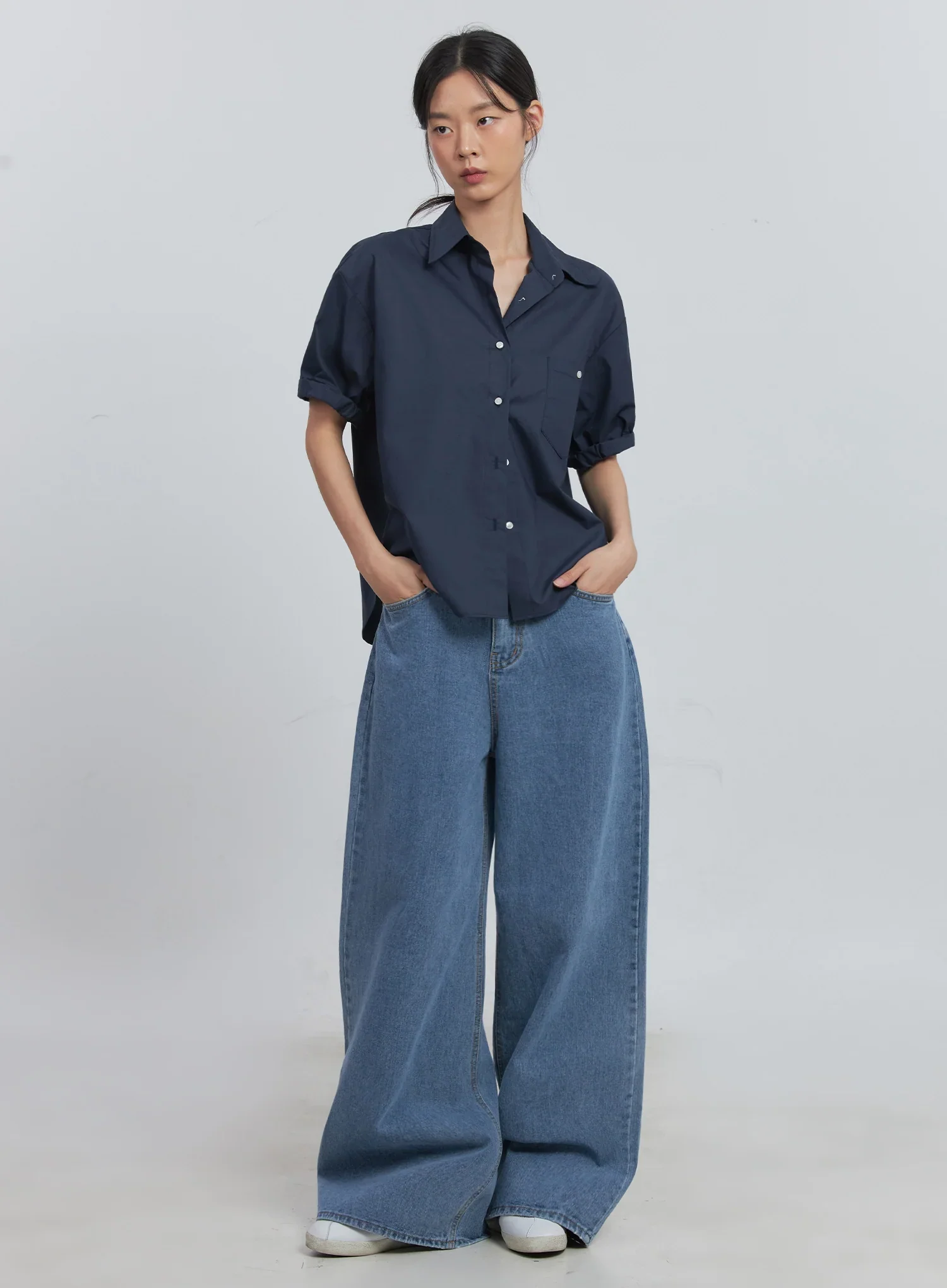 Roll-Up Short-Sleeve Collared Shirt IU512 - Image 15