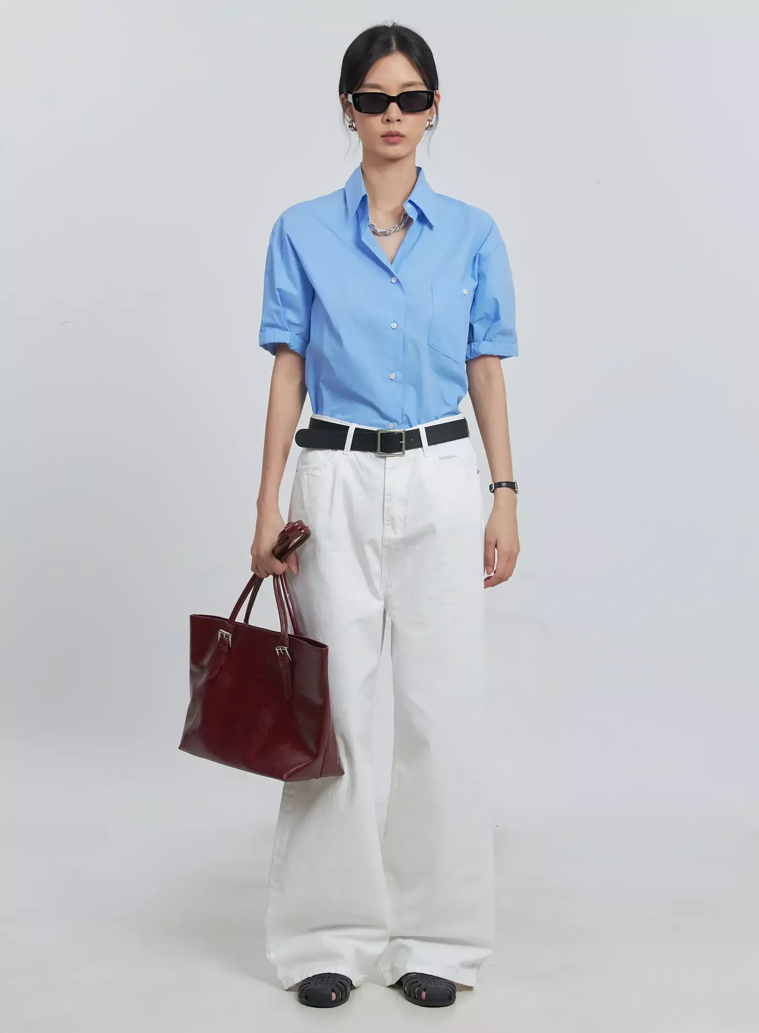 Roll-Up Short-Sleeve Collared Shirt IU512 - Image 35