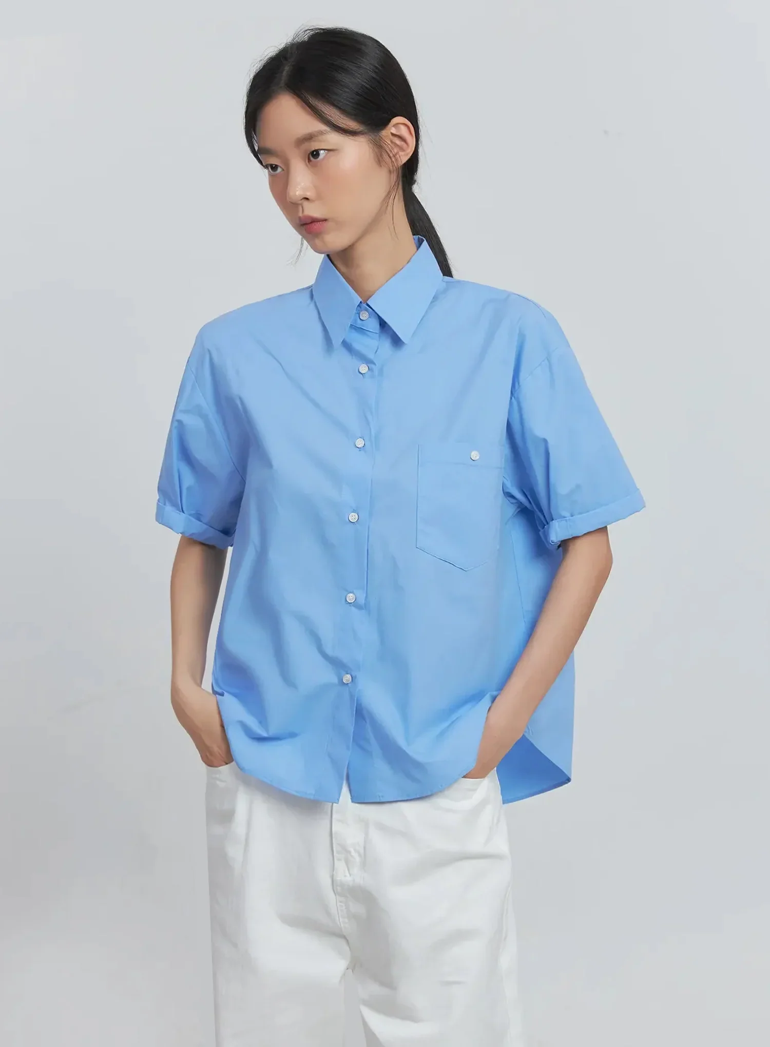 Roll-Up Short-Sleeve Collared Shirt IU512 - Image 5