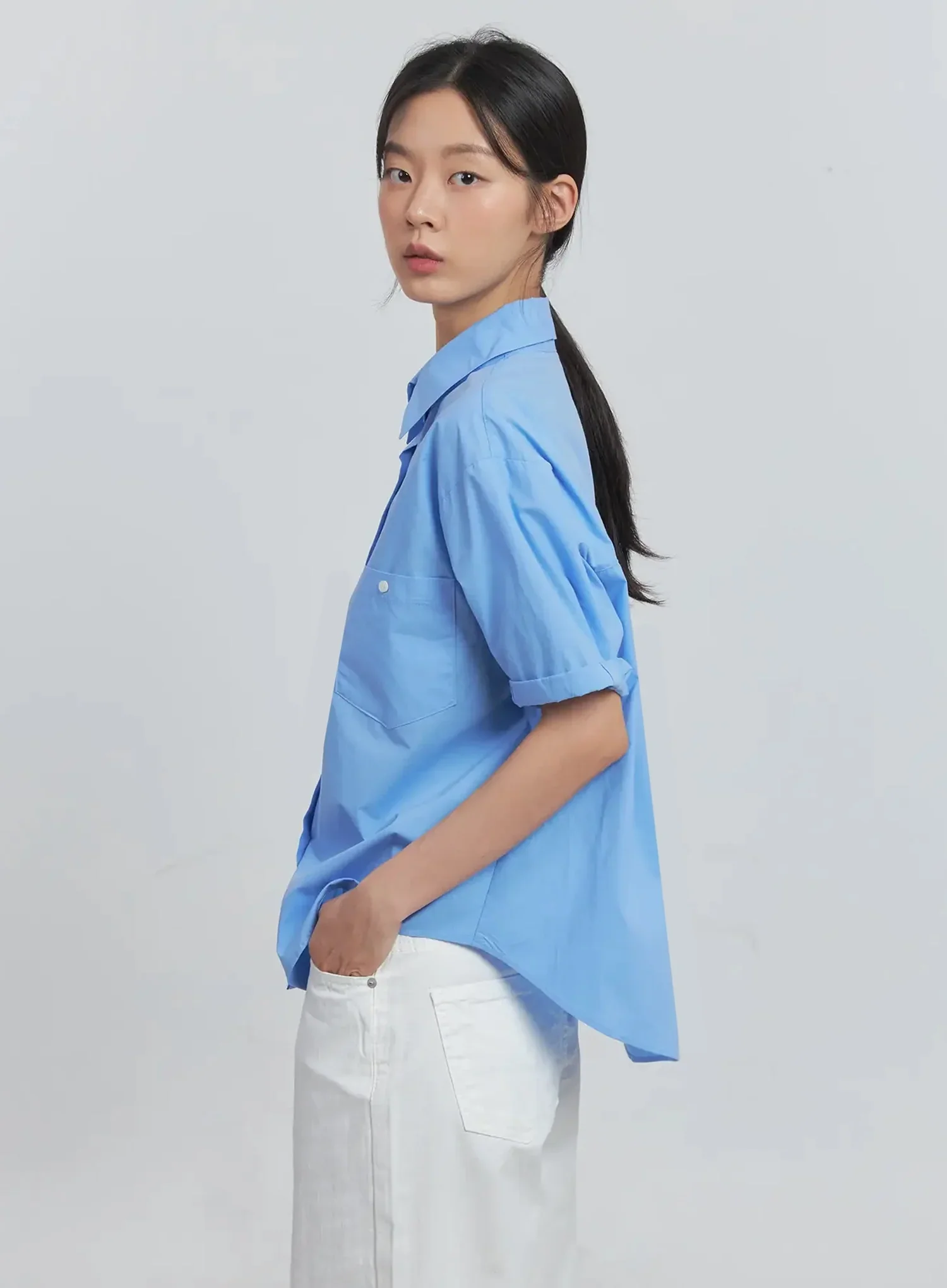 Roll-Up Short-Sleeve Collared Shirt IU512 - Image 6