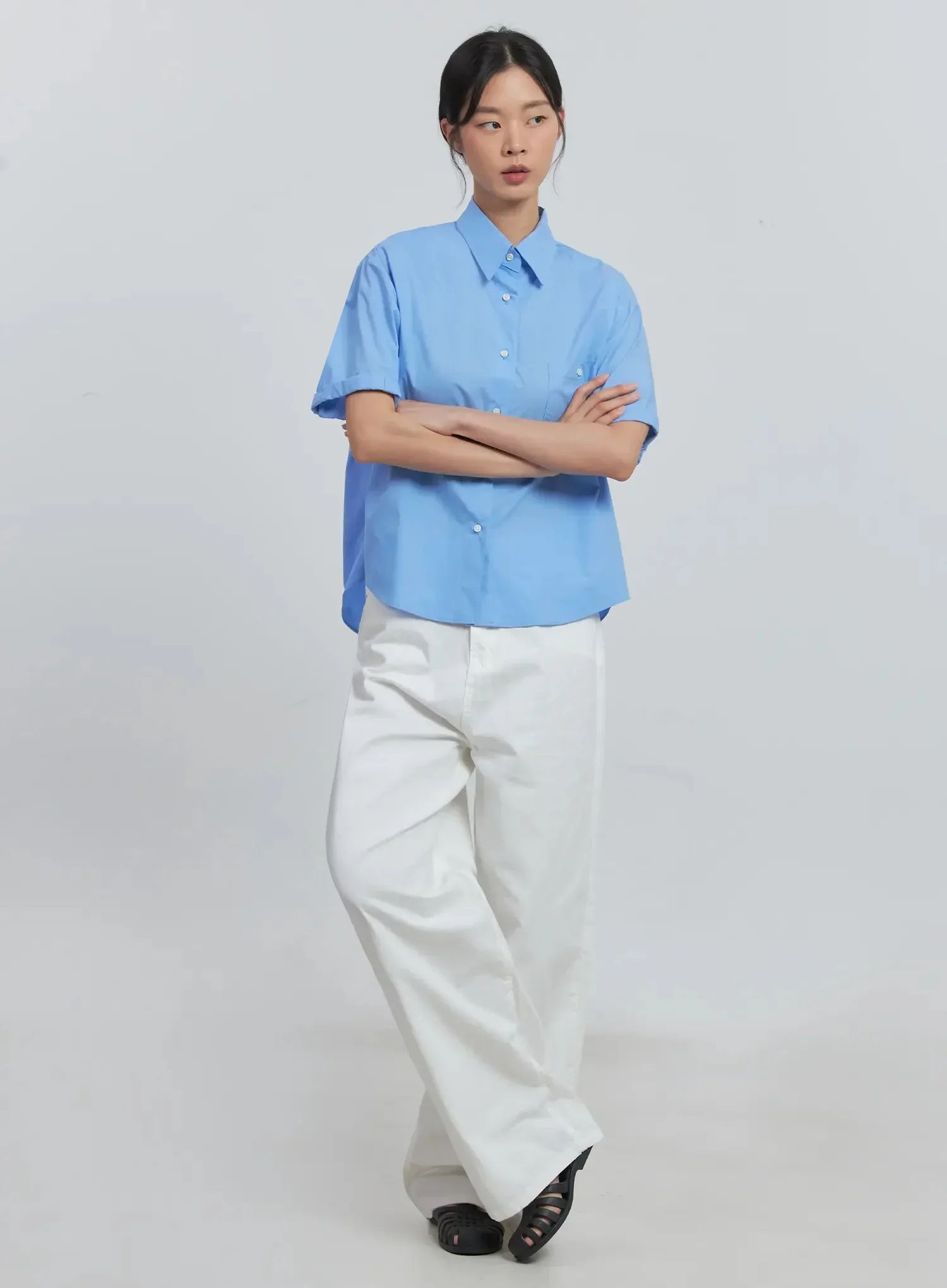 Roll-Up Short-Sleeve Collared Shirt IU512 - Image 8