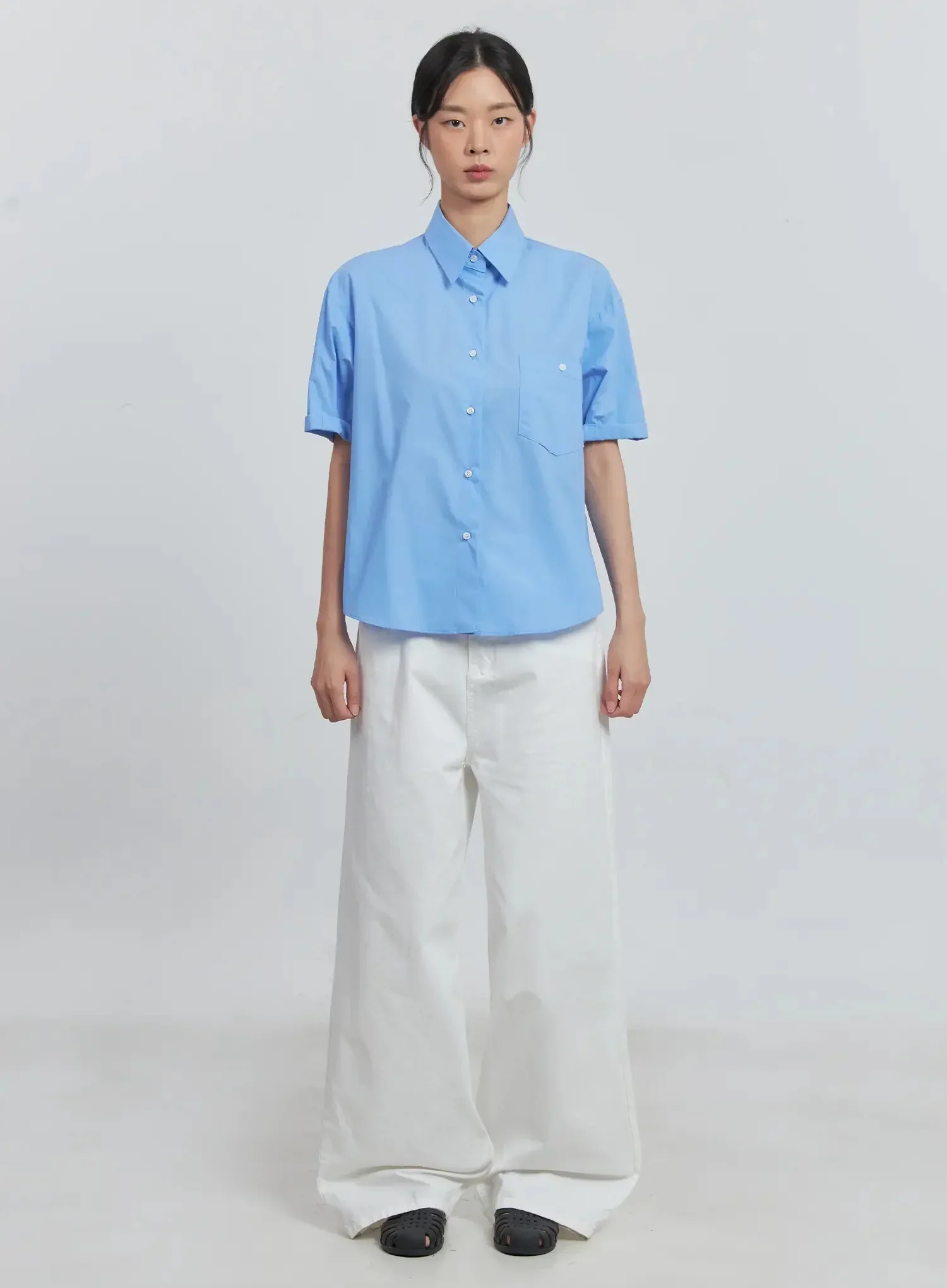 Roll-Up Short-Sleeve Collared Shirt IU512 - Image 9