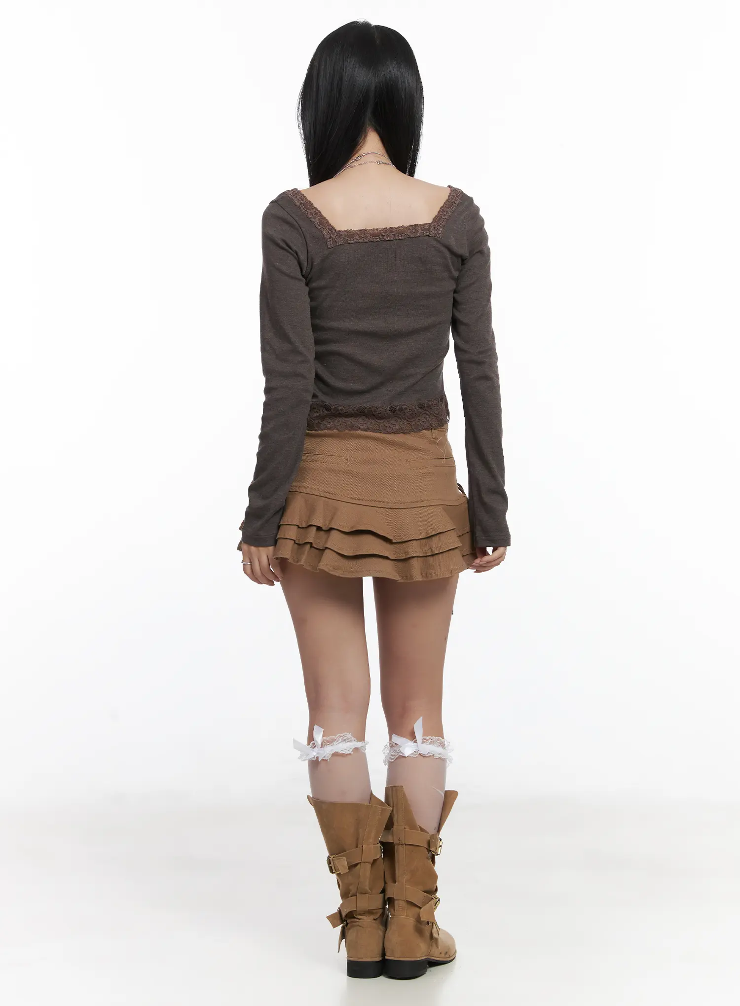 Romantic Lace Trim Sweetheart Neck Long Sleeve Top CD530 - Image 5