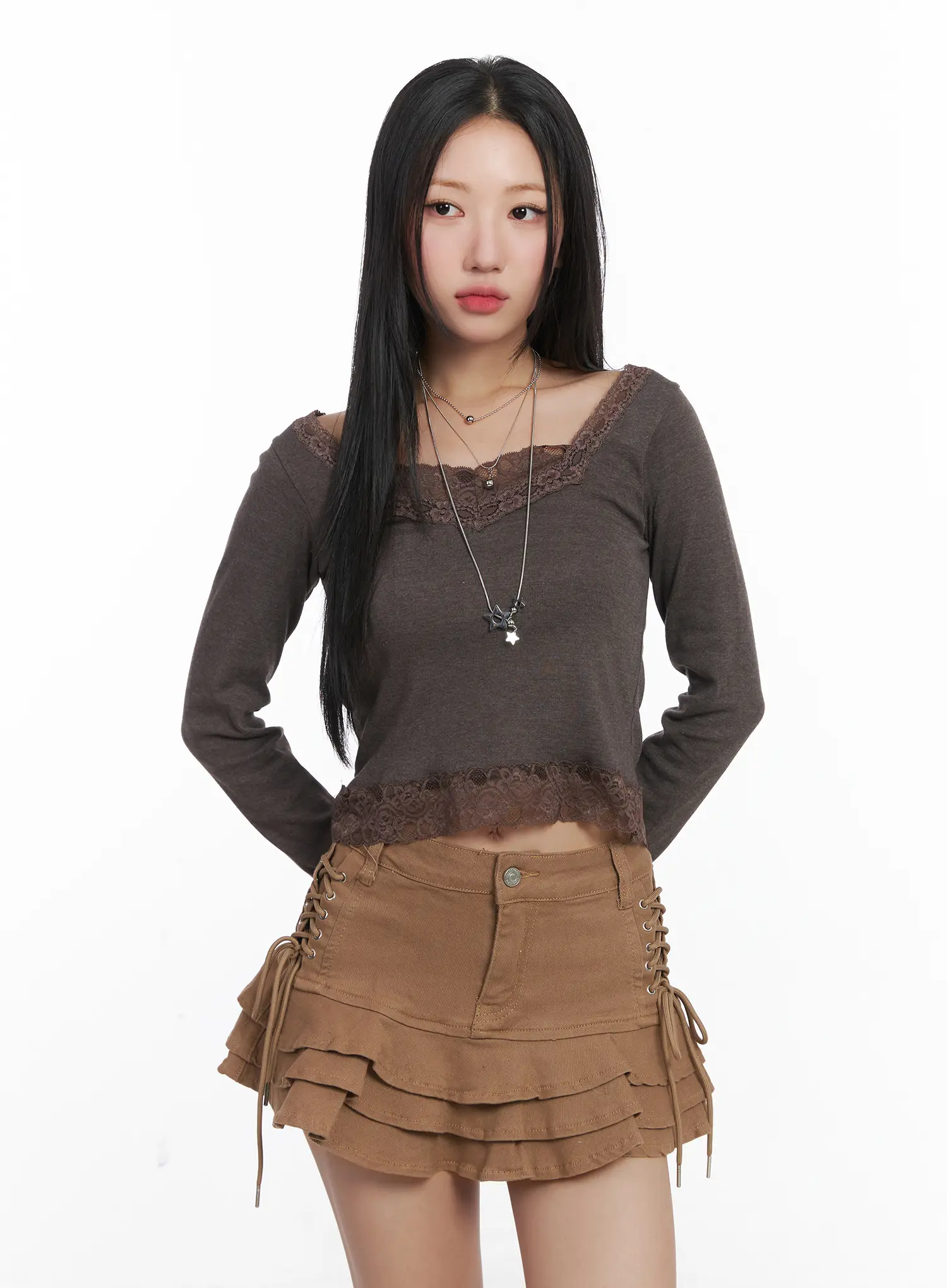 Romantic Lace Trim Sweetheart Neck Long Sleeve Top CD530 - Image 9