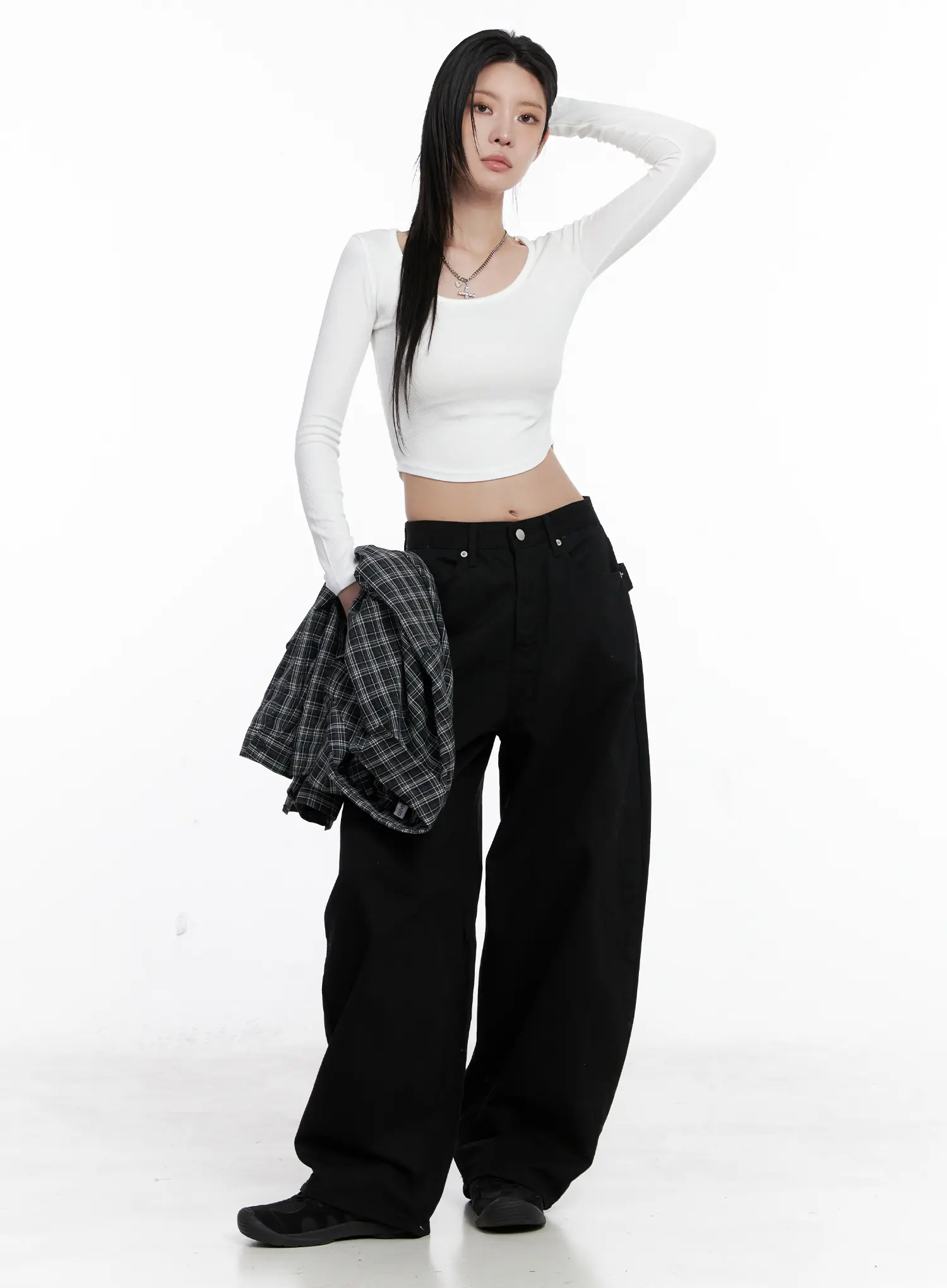 Round Neck Ribbed Long Sleeve Crop Top CS512 - Image 2