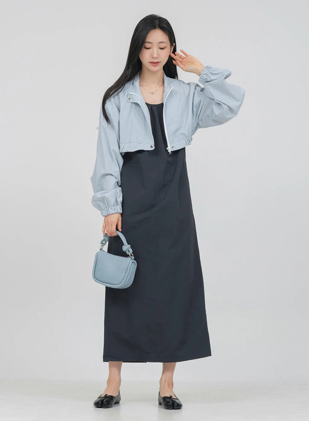 Round Neck Shirring Nylon Maxi Dress OA14 - Image 10