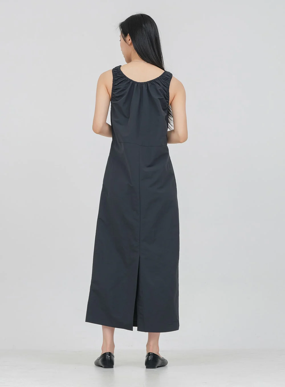 Round Neck Shirring Nylon Maxi Dress OA14 - Image 5