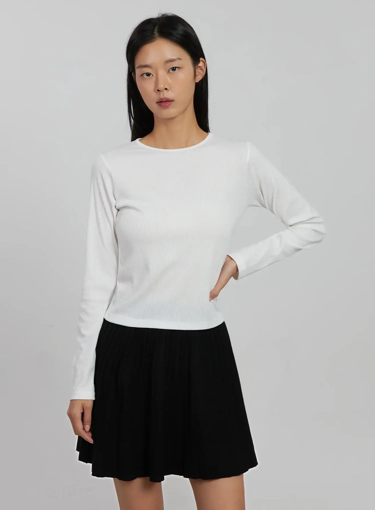 Round Ribbed Long Sleeve Top IJ508