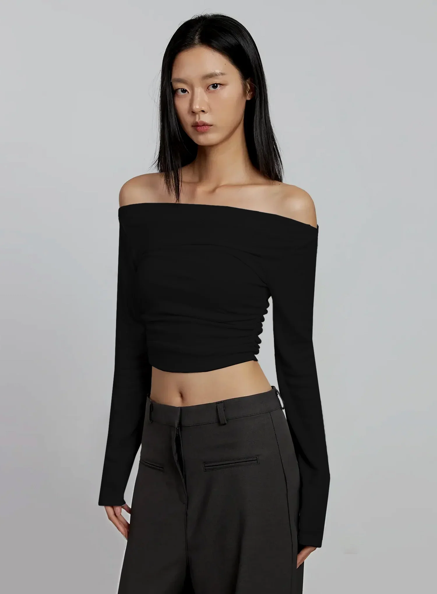 Ruched Off-Shoulder Crop Top IM520 - Image 14