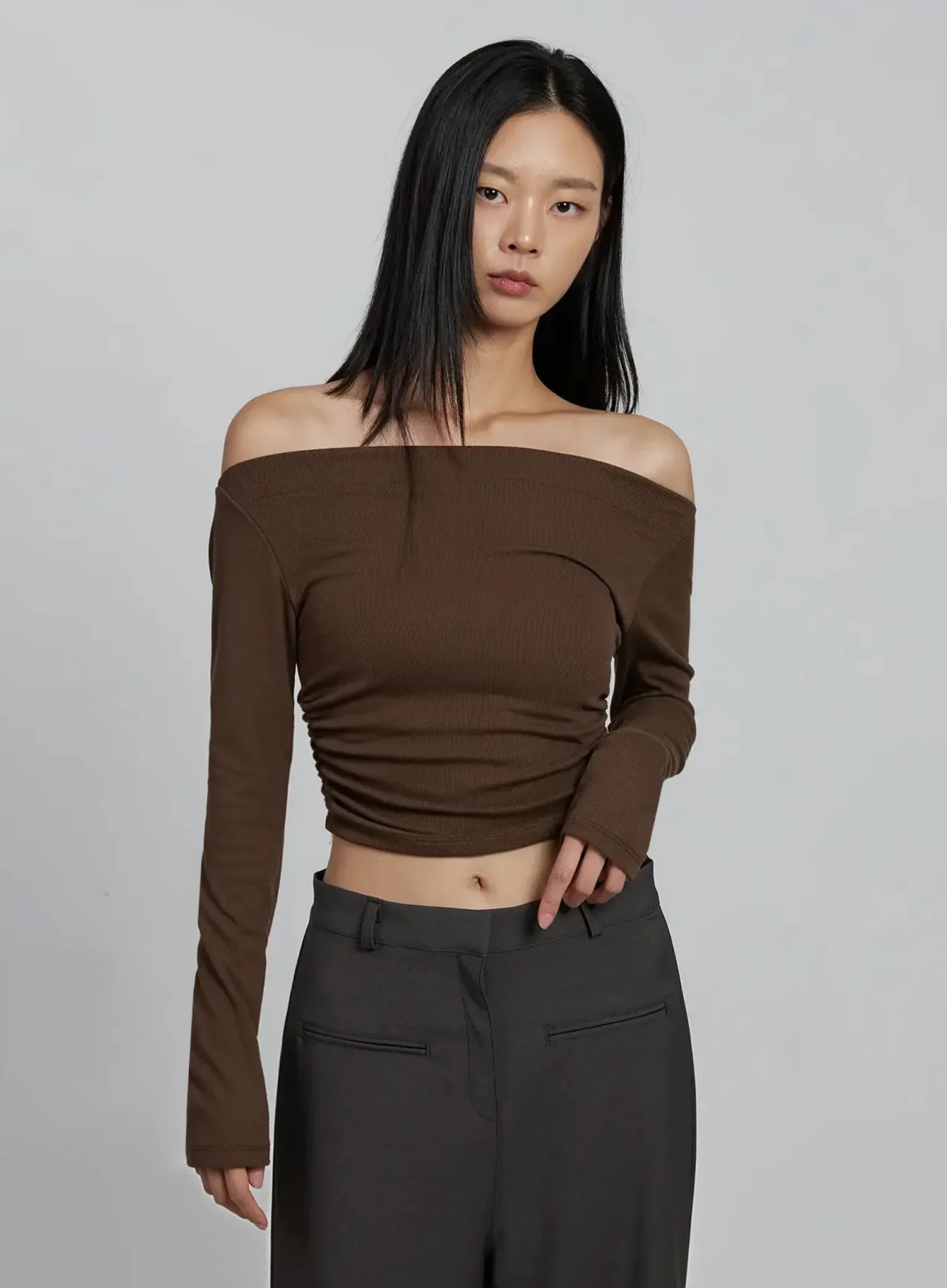 Ruched Off-Shoulder Crop Top IM520 - Image 8