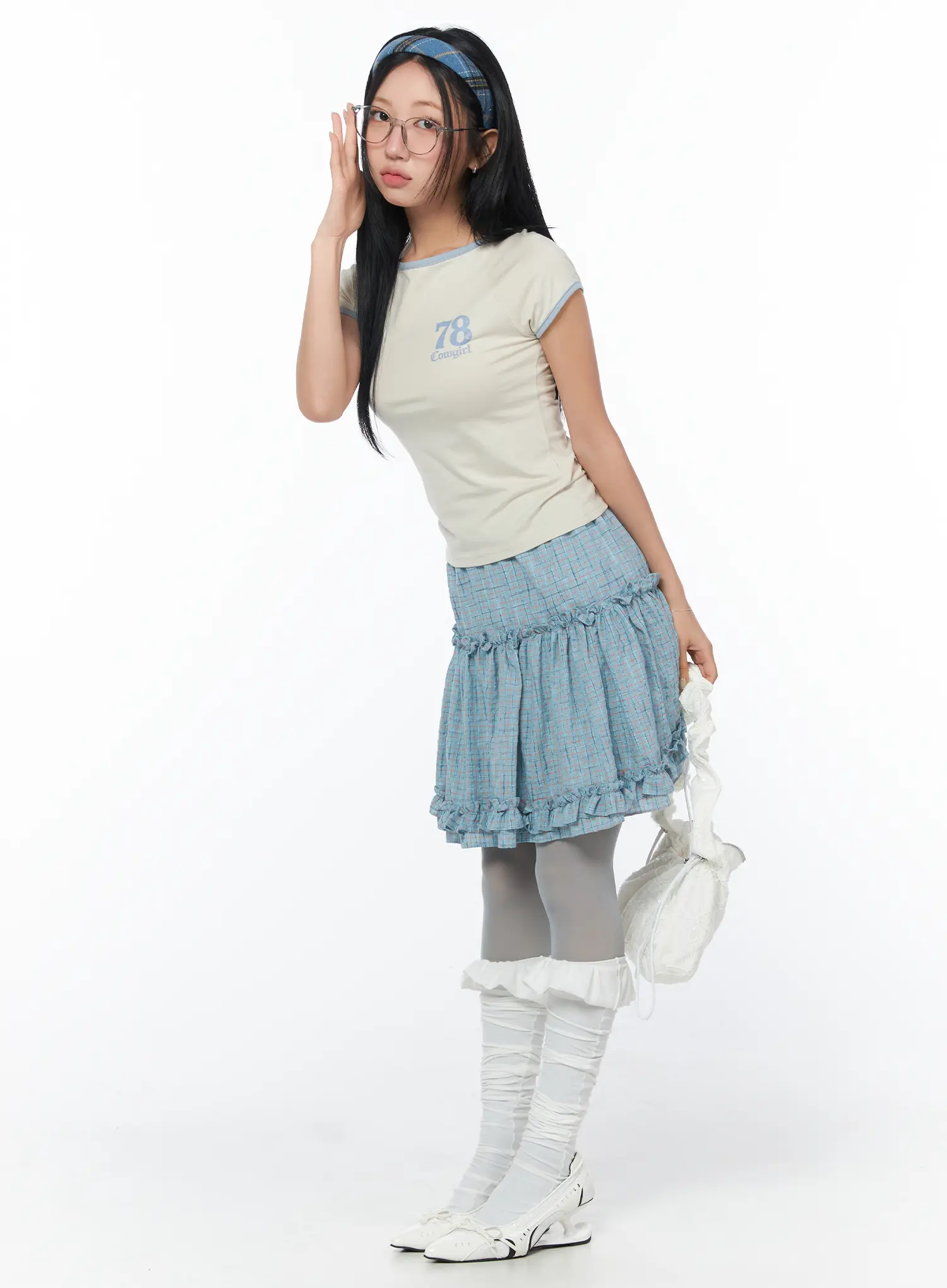 Ruffle Frill Midi Jean Skirt CY513