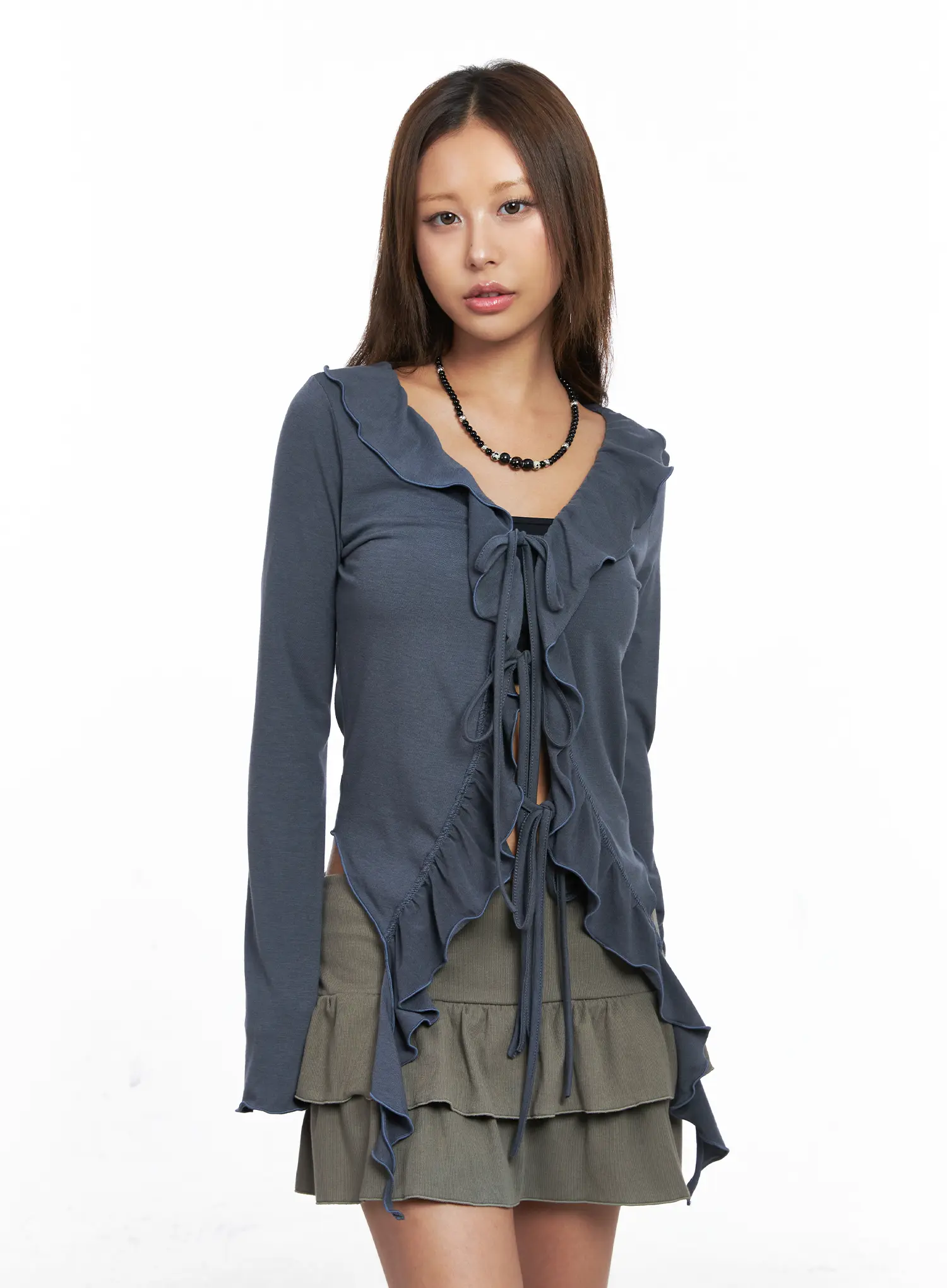 Ruffle Front Tie Cardigan CO510 - Image 2