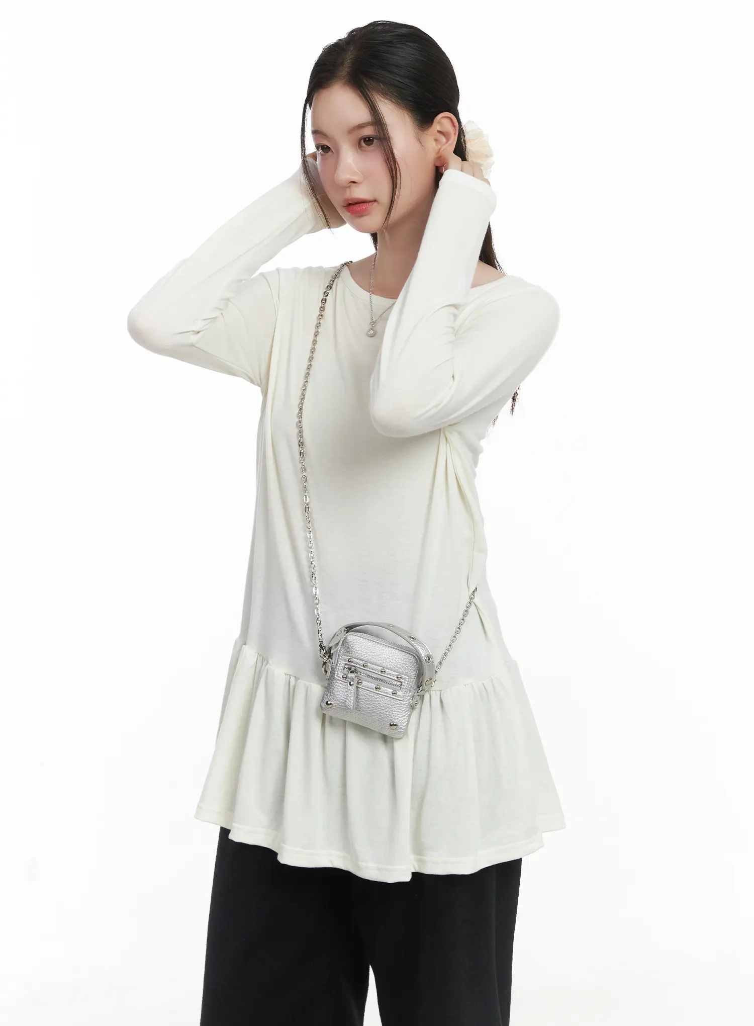 Ruffle Hem Loose Long Sleeve Top CJ506