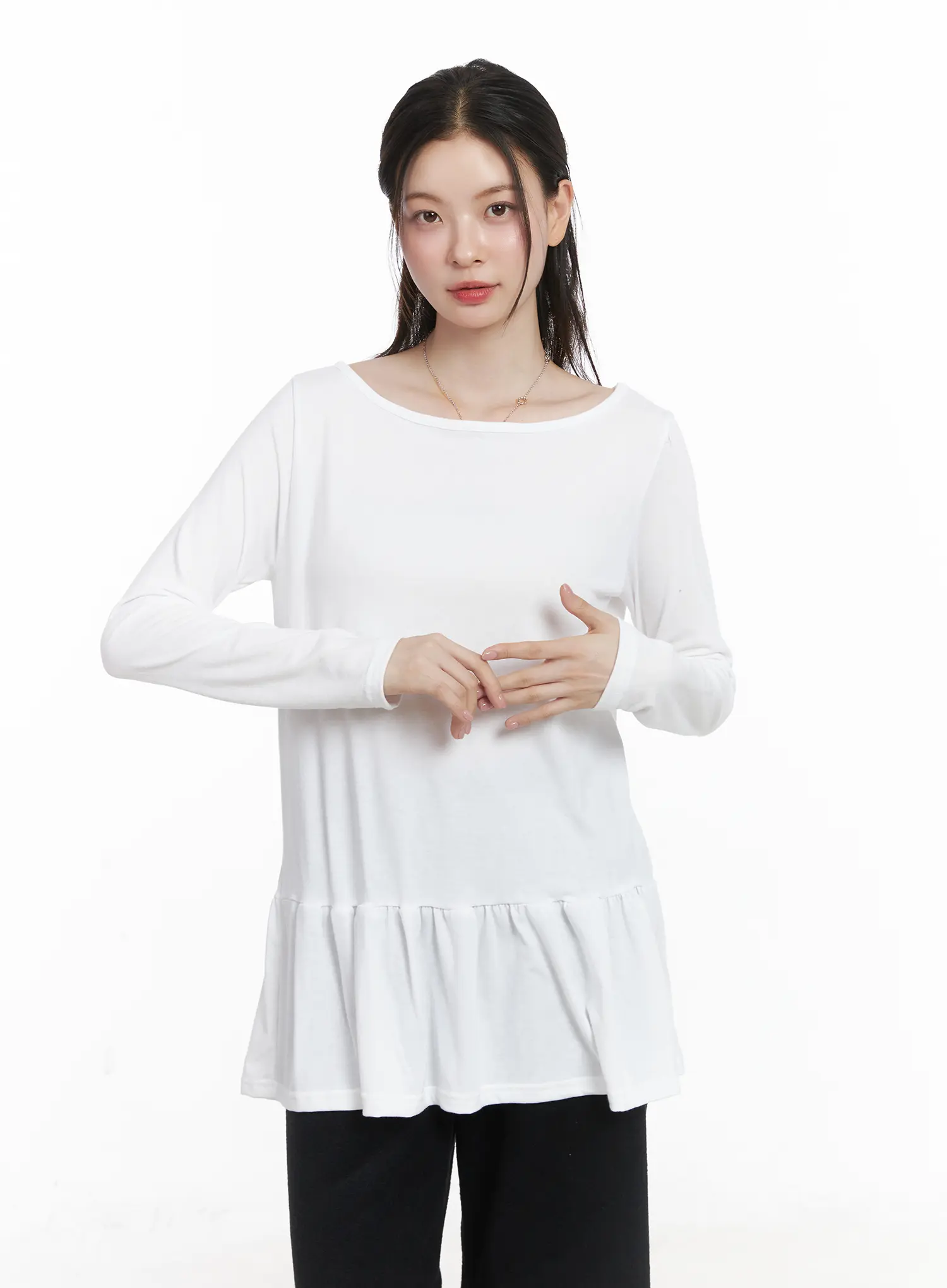 Ruffle Hem Loose Long Sleeve Top CJ506 - Image 10