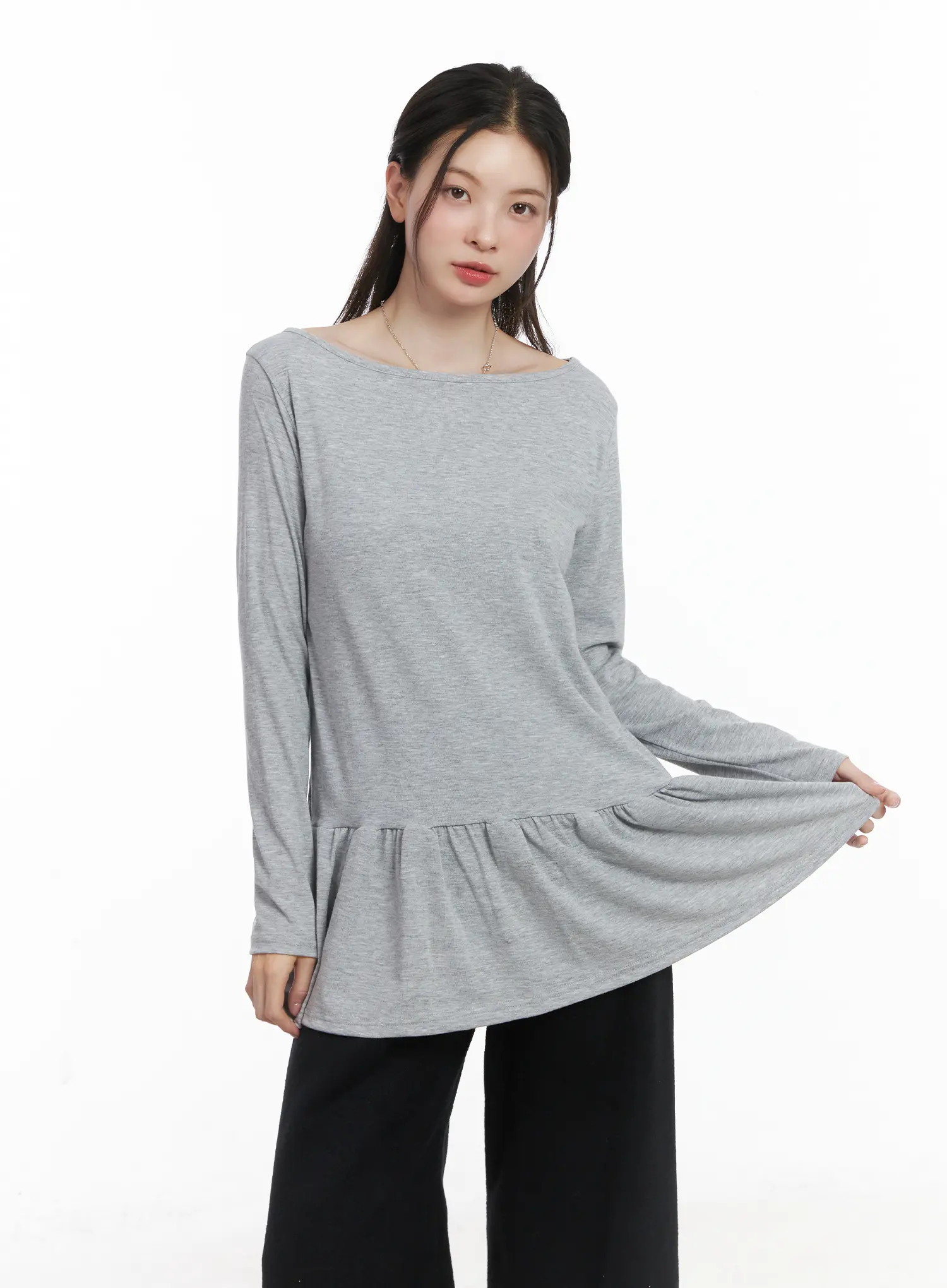 Ruffle Hem Loose Long Sleeve Top CJ506 - Image 11