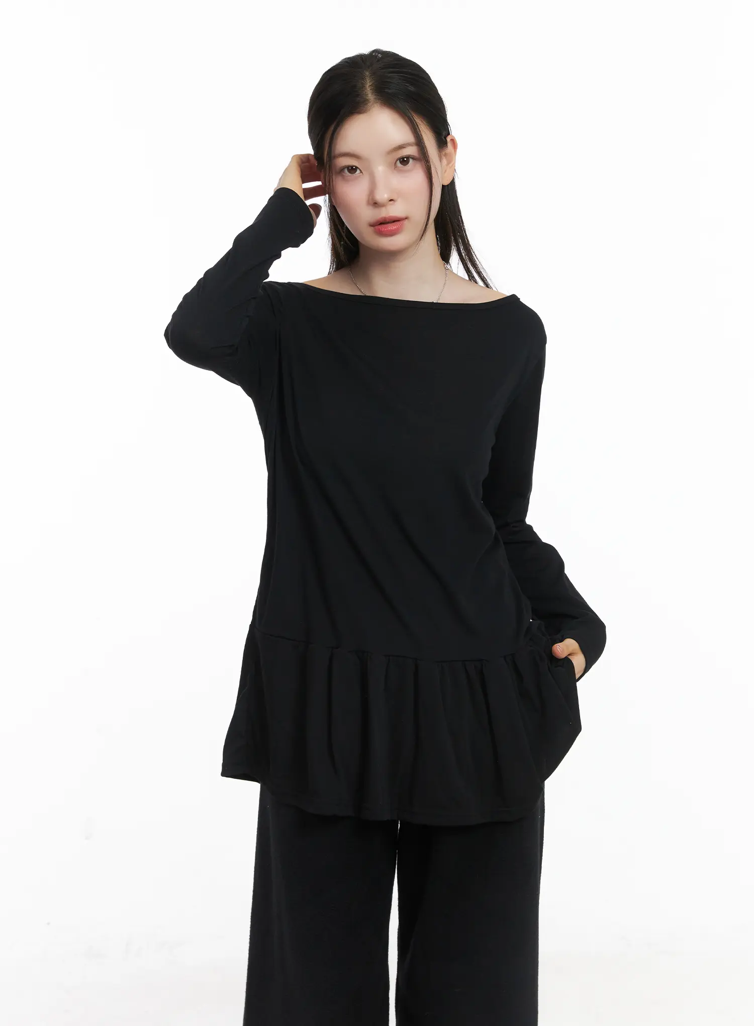 Ruffle Hem Loose Long Sleeve Top CJ506 - Image 12