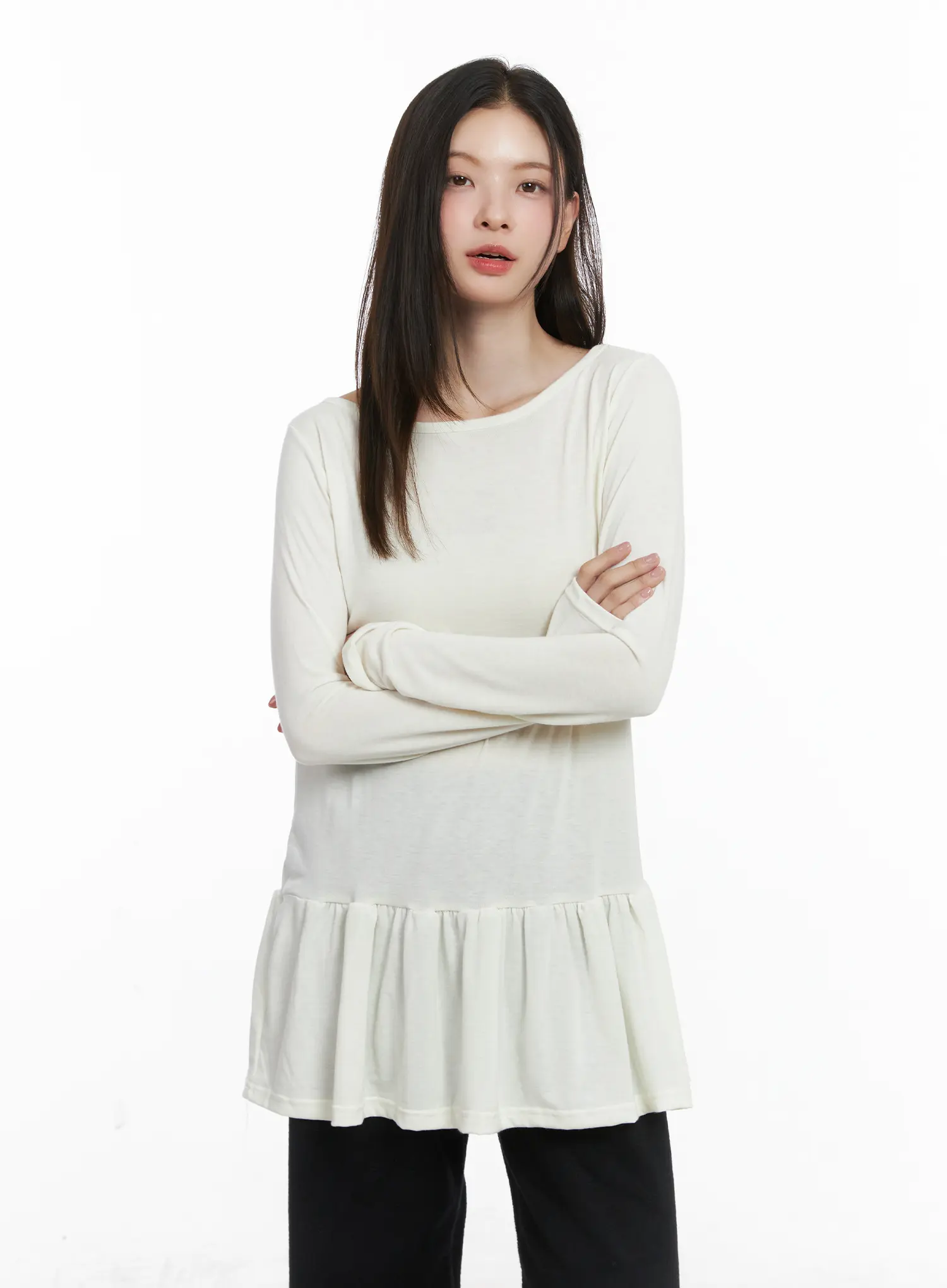 Ruffle Hem Loose Long Sleeve Top CJ506 - Image 9