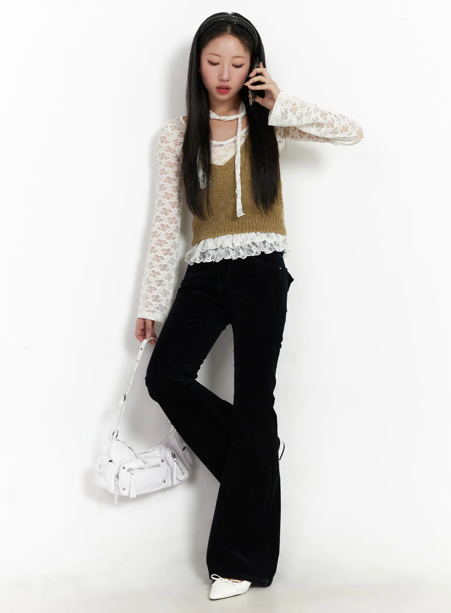 Ruffle Lace Long Sleeve Top Scarf Set CD529 - Image 6