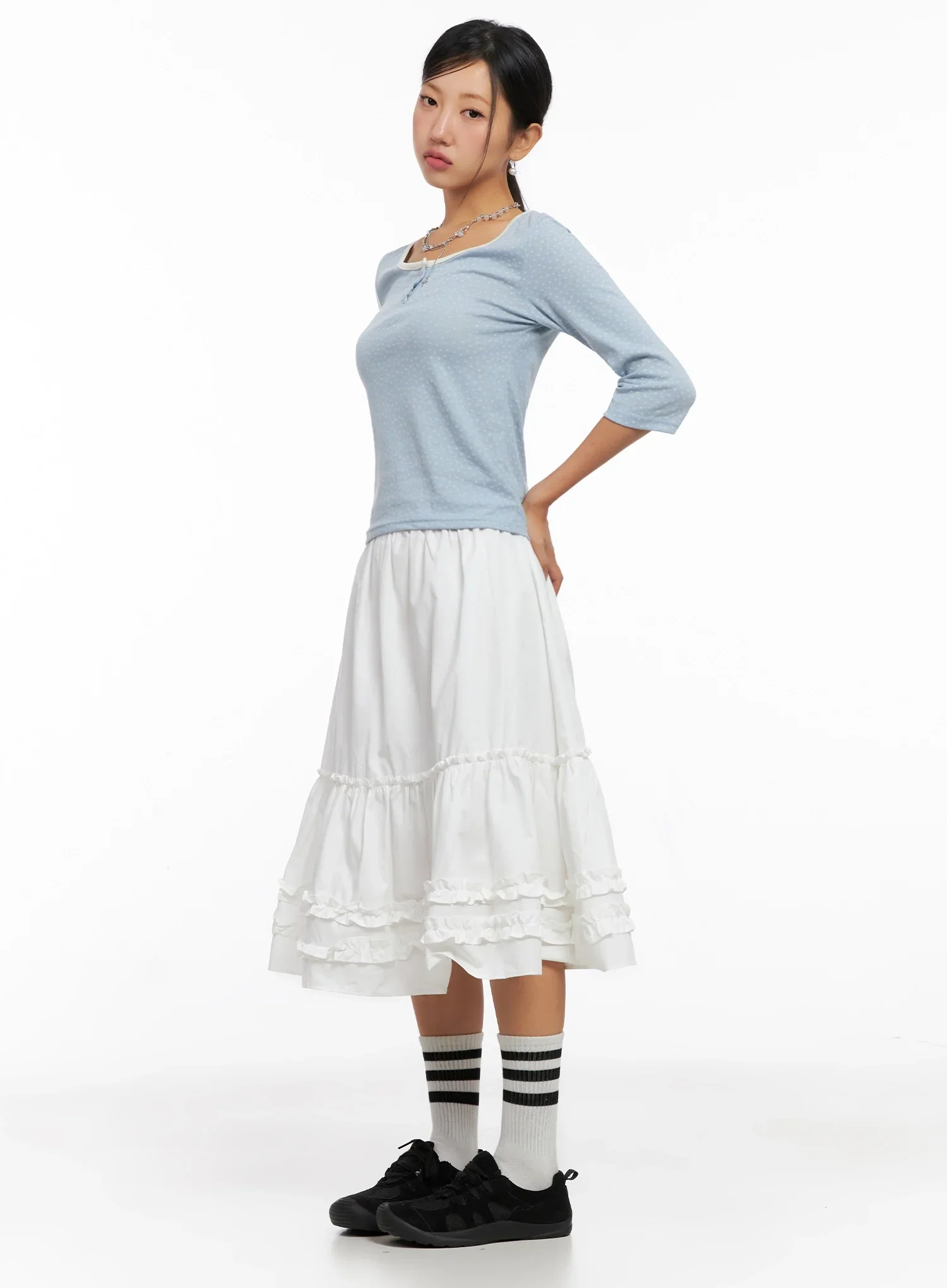 Ruffle Layered Midi Skirt IG527 - Image 11