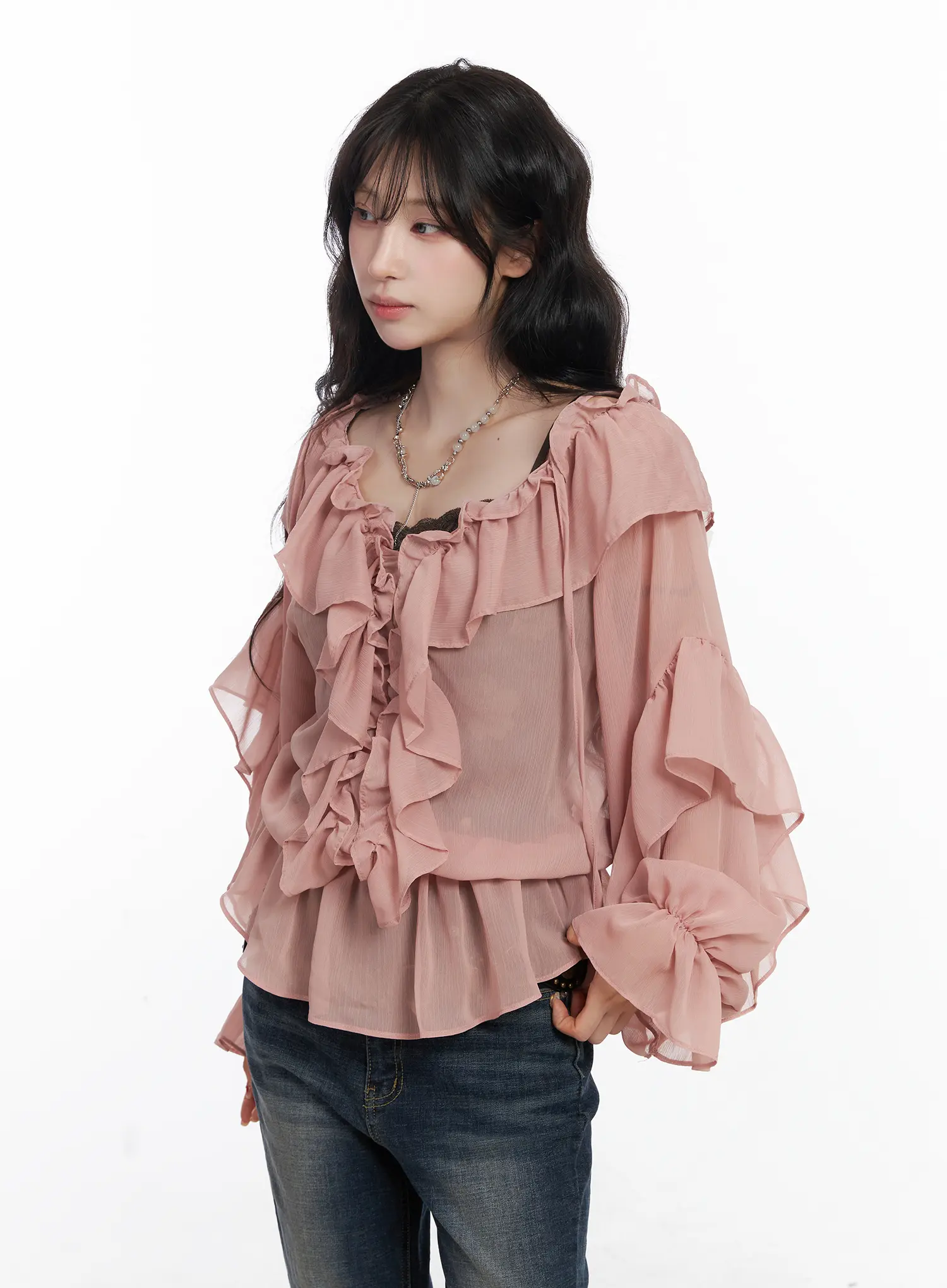 Ruffle Long Sleeve Blouse CJ527 - Image 11