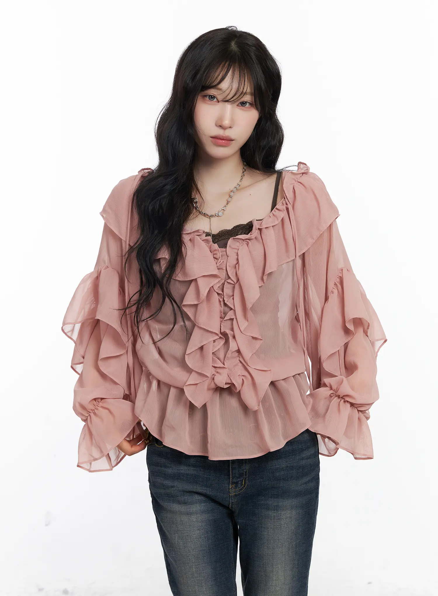 Ruffle Long Sleeve Blouse CJ527 - Image 2